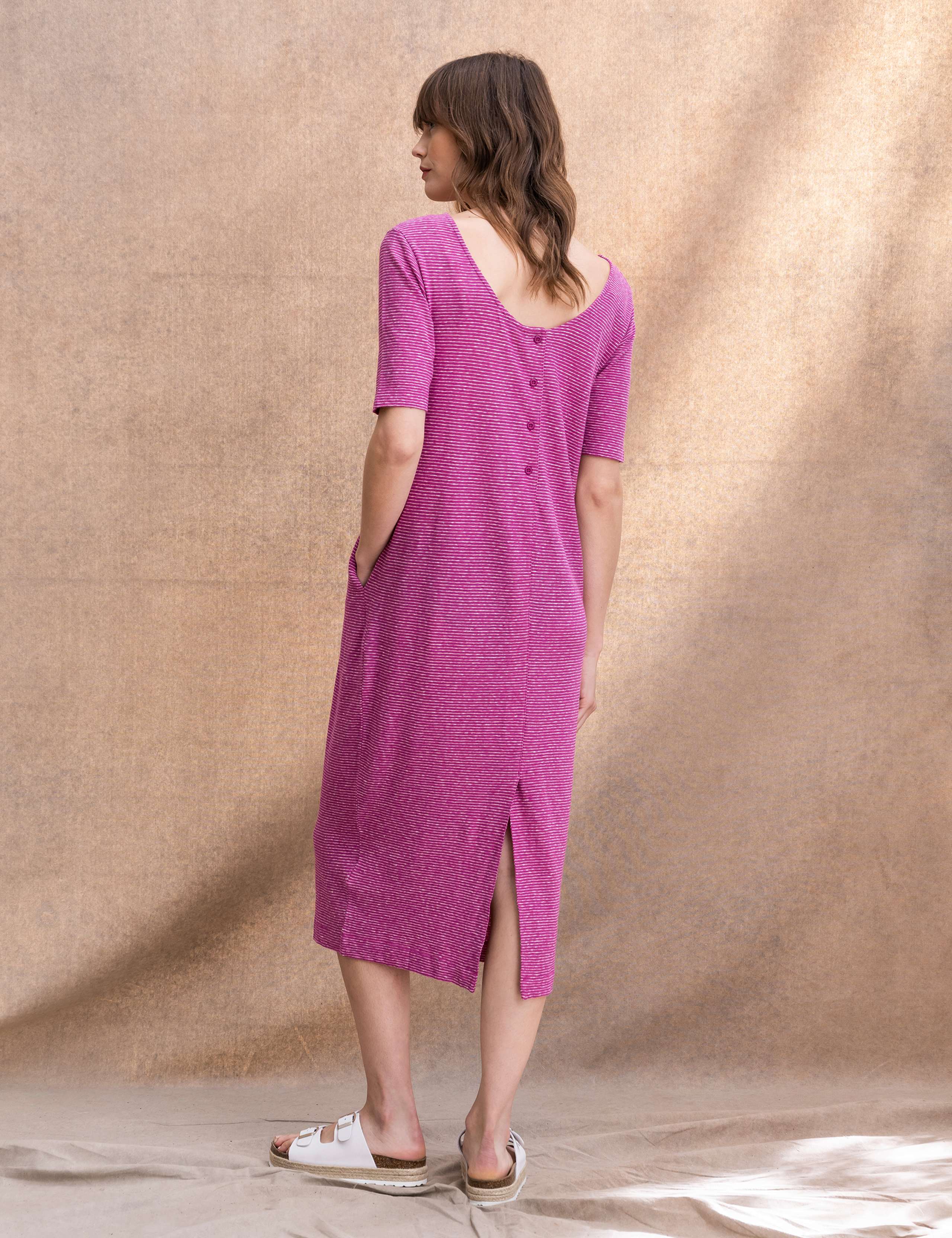 Linen Blend Striped Midi T-Shirt Dress 5 of 6