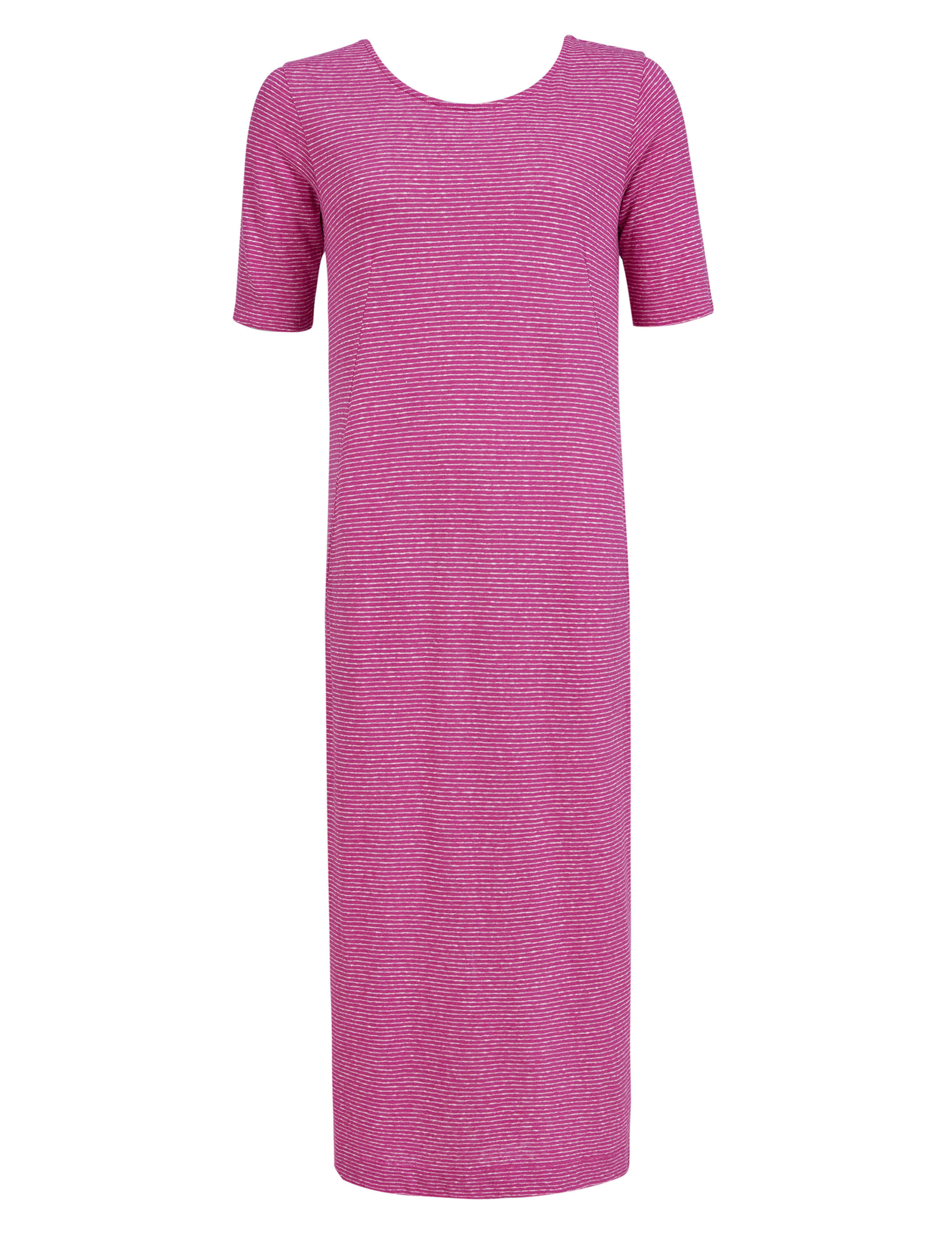Linen Blend Striped Midi T-Shirt Dress 2 of 6