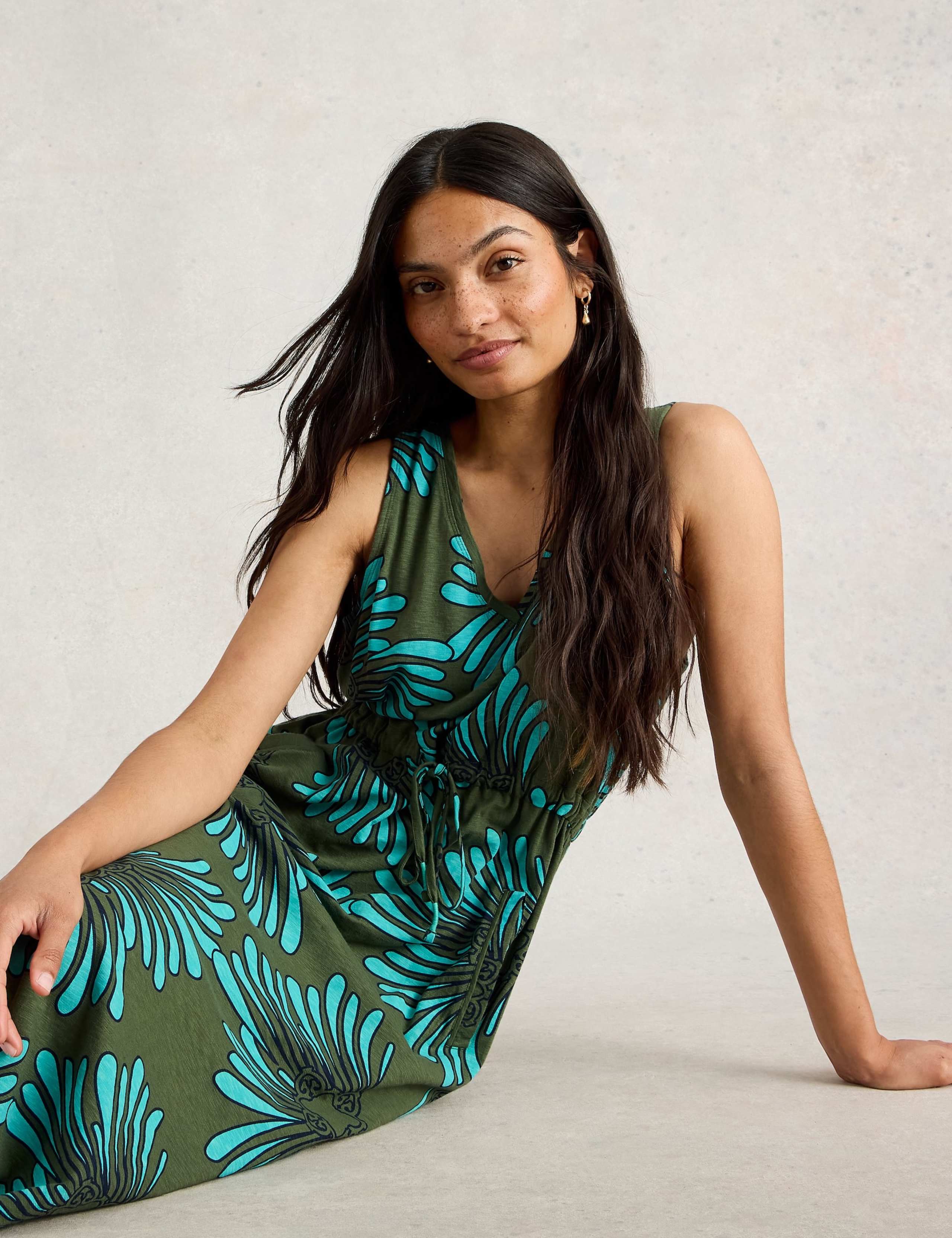 Pure Cotton Printed V Neck Midi Beach Dress 5 of 6