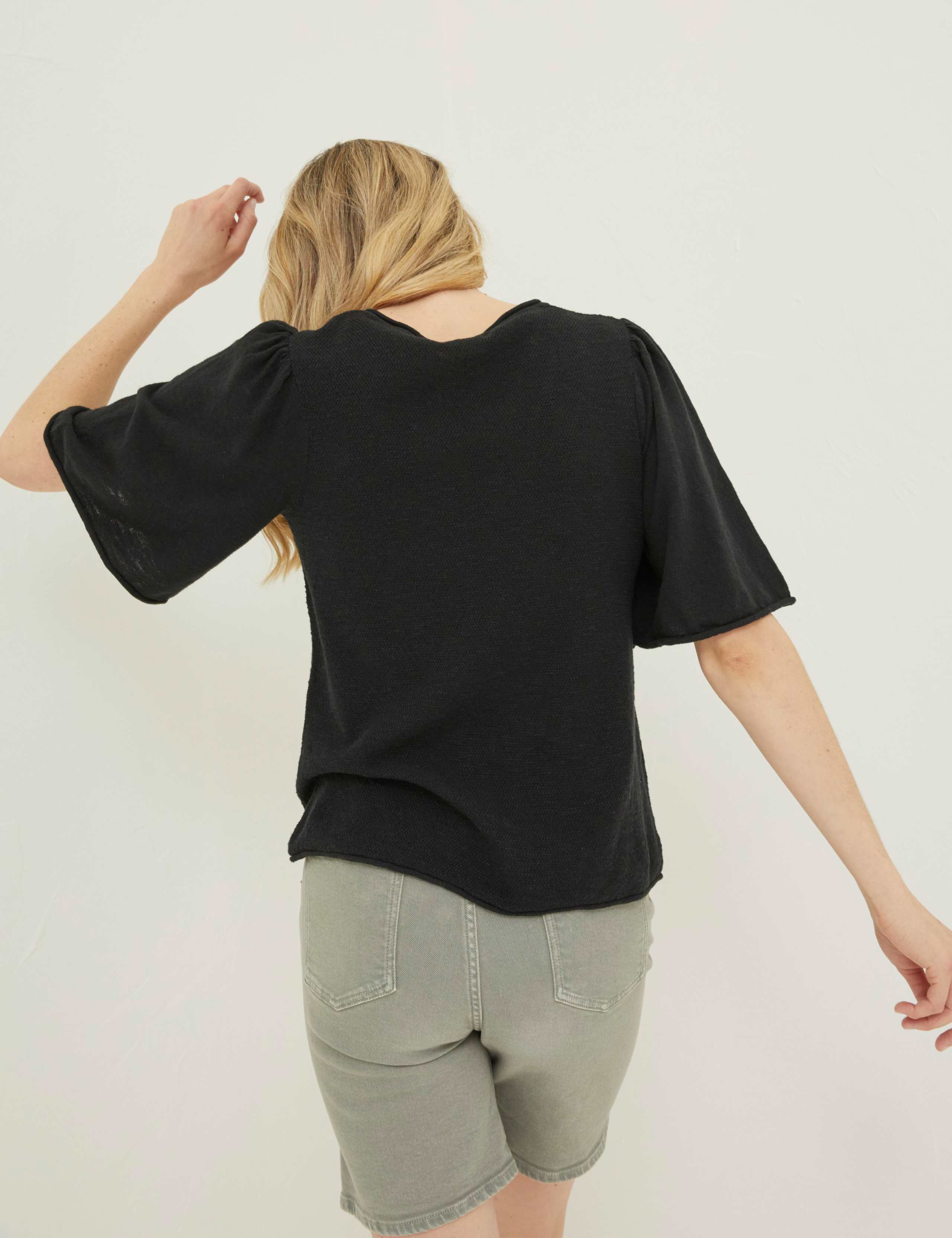 Cotton Rich V-Neck Knitted Top with Linen 5 of 5