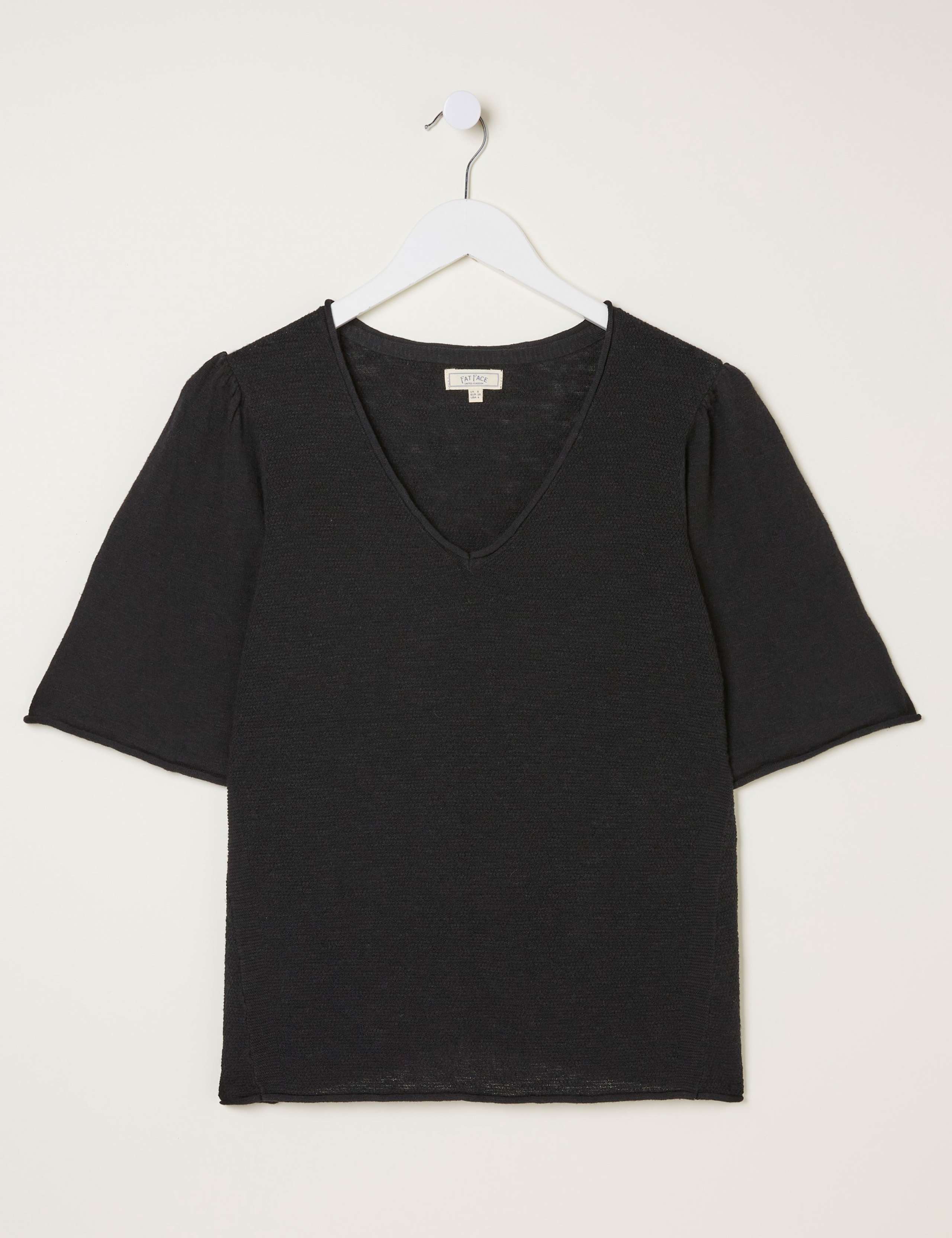 Cotton Rich V-Neck Knitted Top with Linen 2 of 5