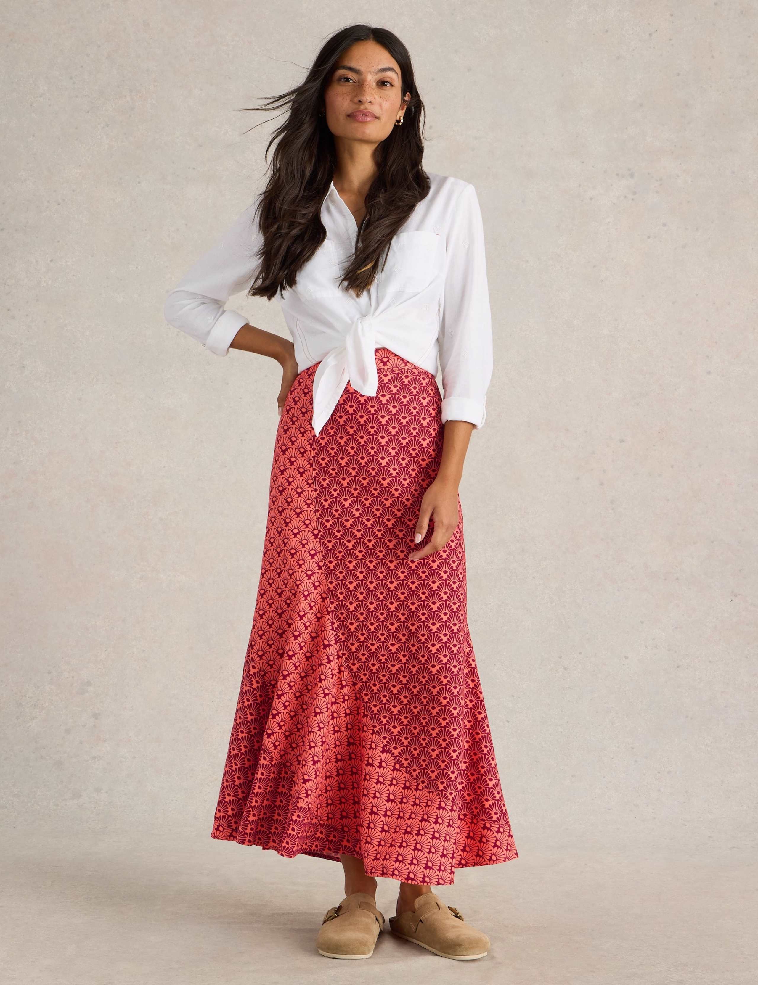 Linen Rich Printed Maxi A-Line Skirt 1 of 6