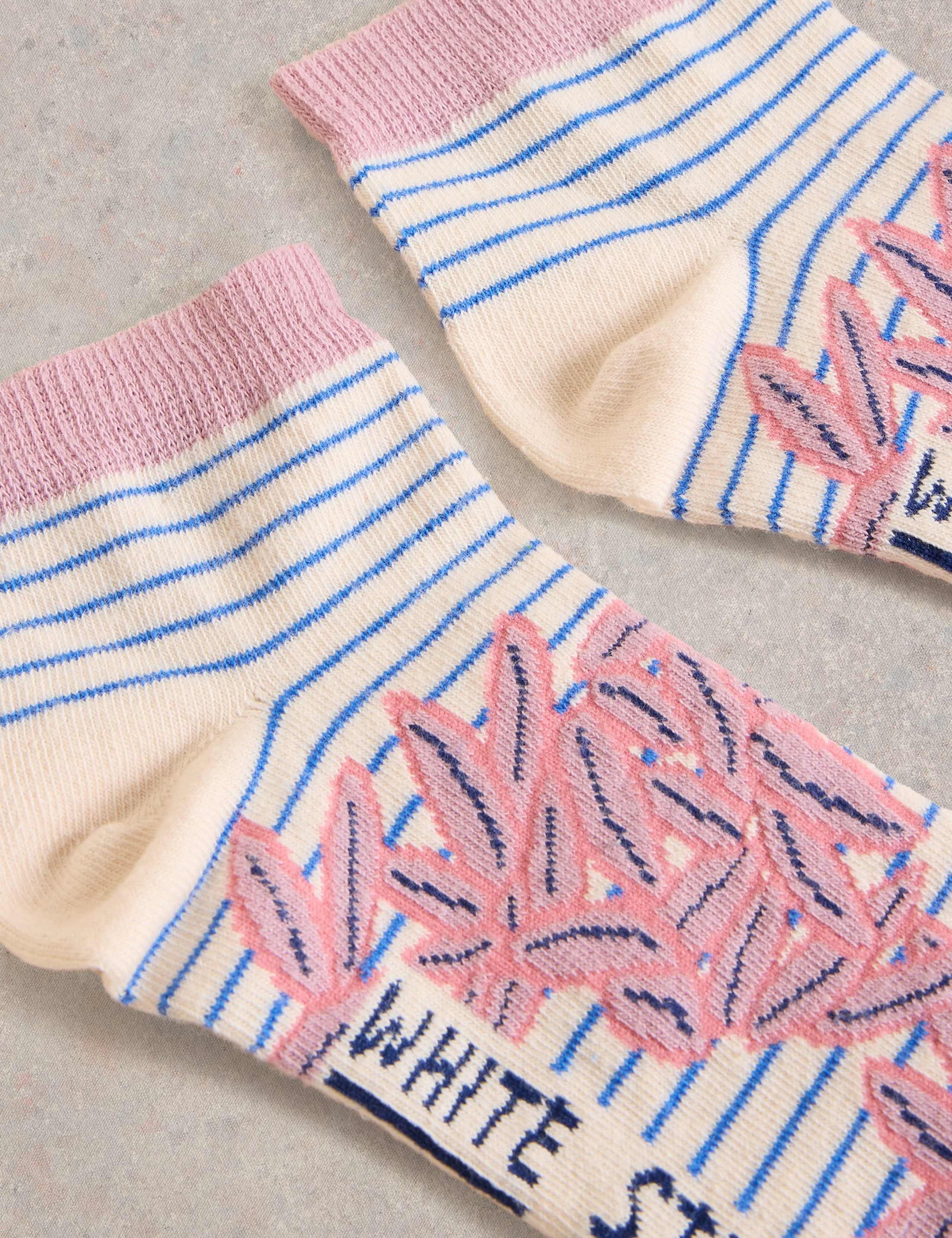 Cotton Rich Striped Leaf Trainer Socks 2 of 2