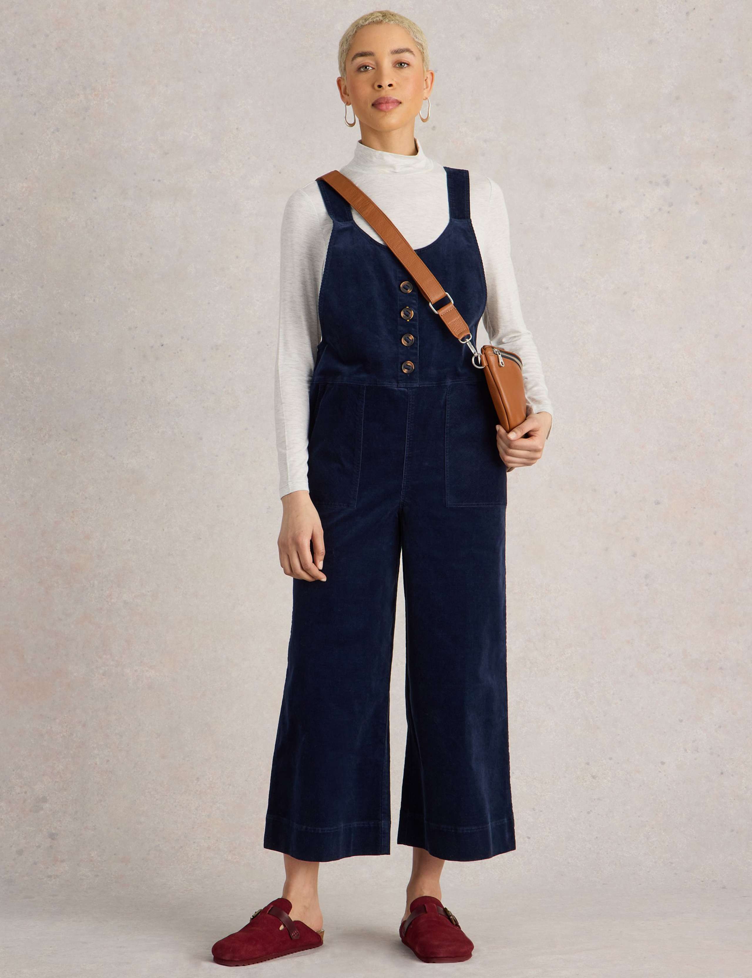 Cotton Rich Cord Cropped Relaxed Dungarees 1 of 6