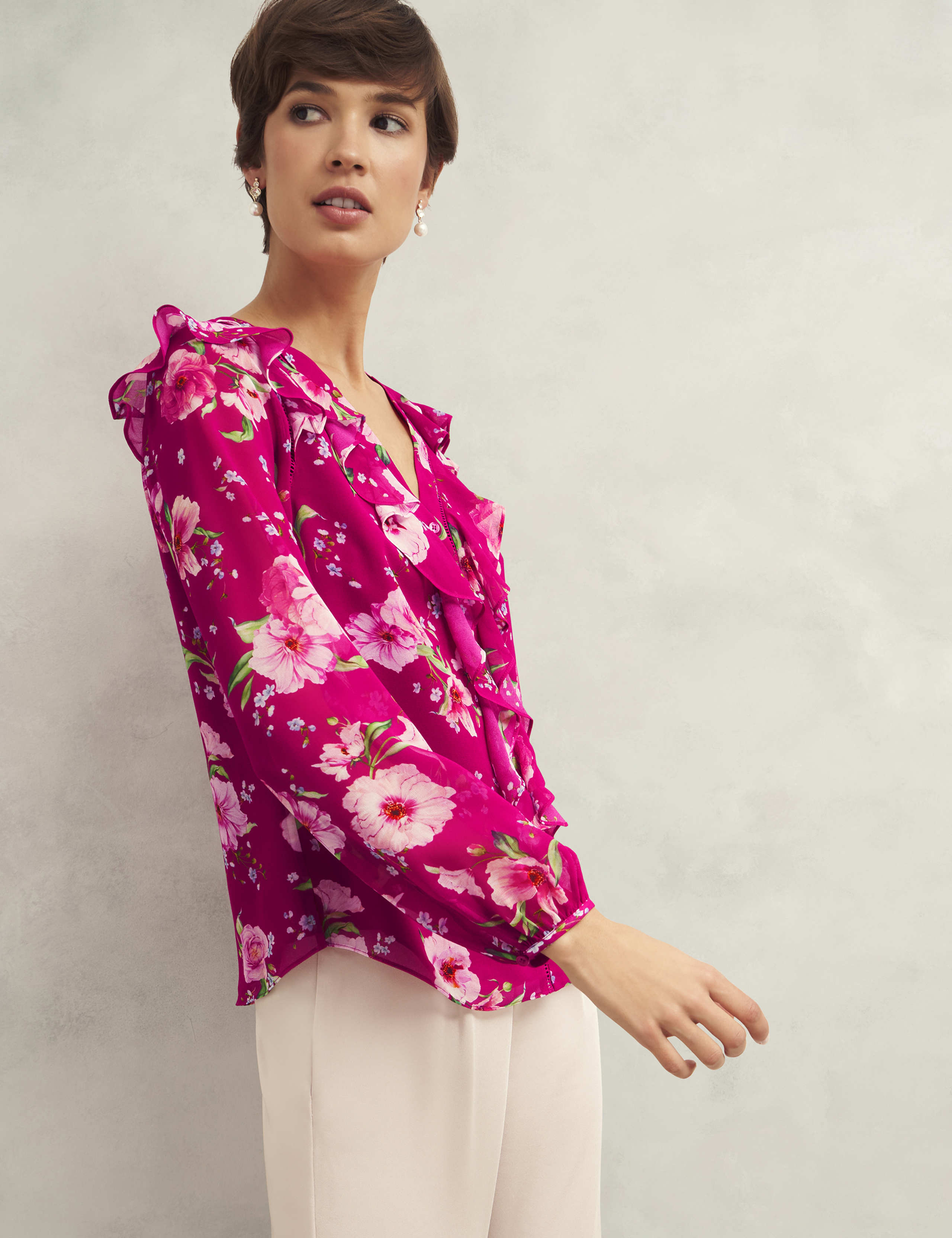 Floral V-Neck Frill Detail Blouse 4 of 7