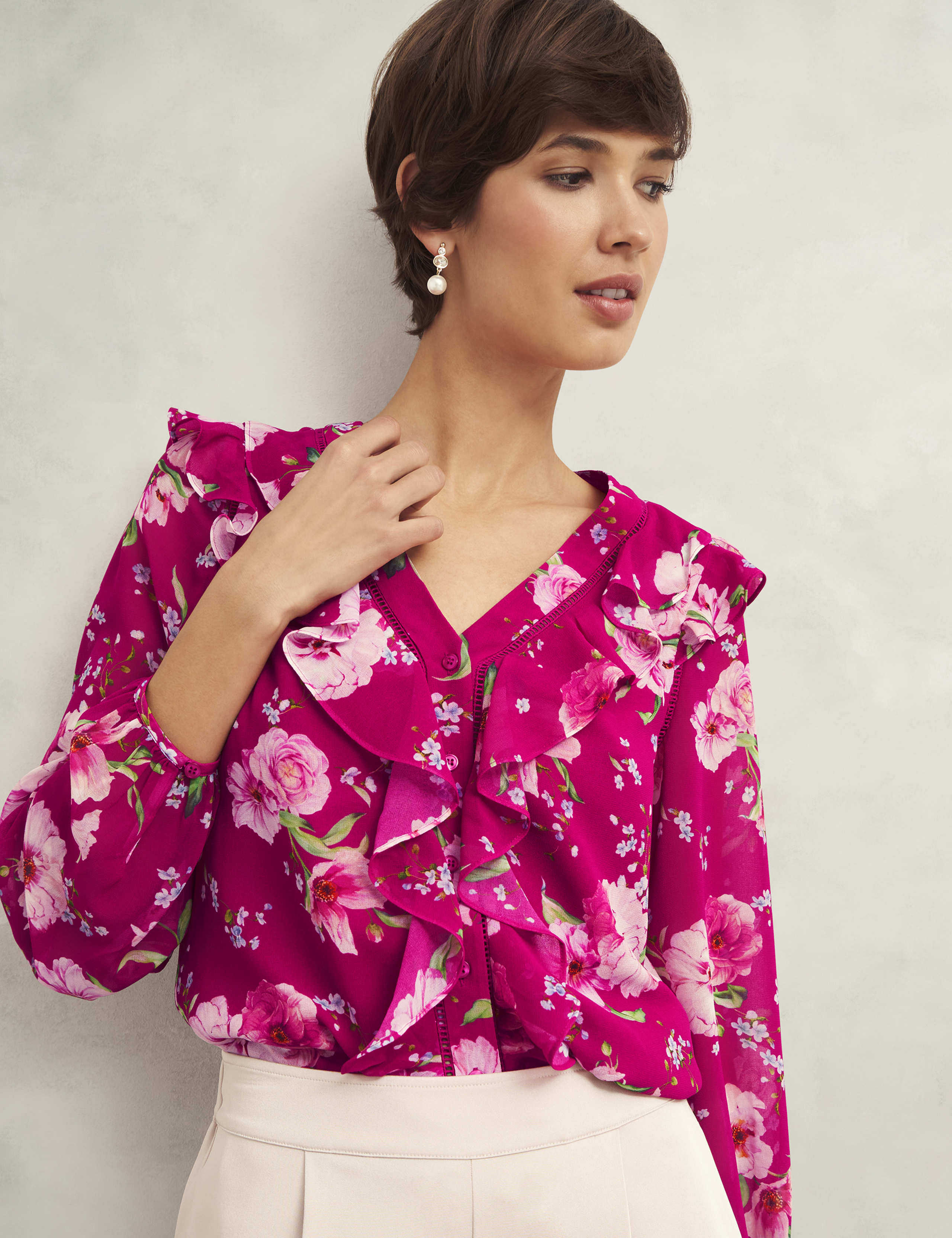 Floral V-Neck Frill Detail Blouse 6 of 7