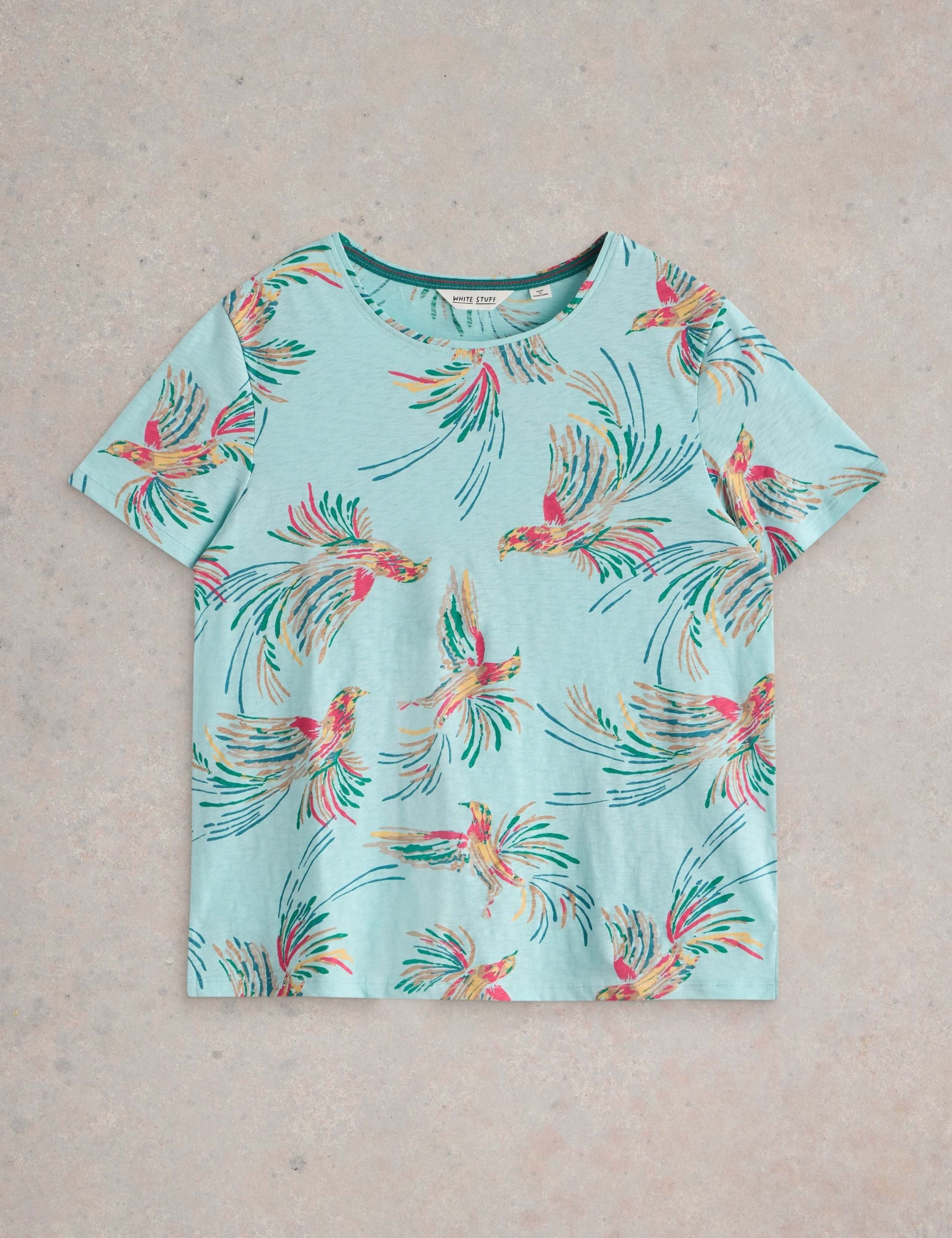 Pure Cotton Tropical Bird Print T-Shirt 2 of 7