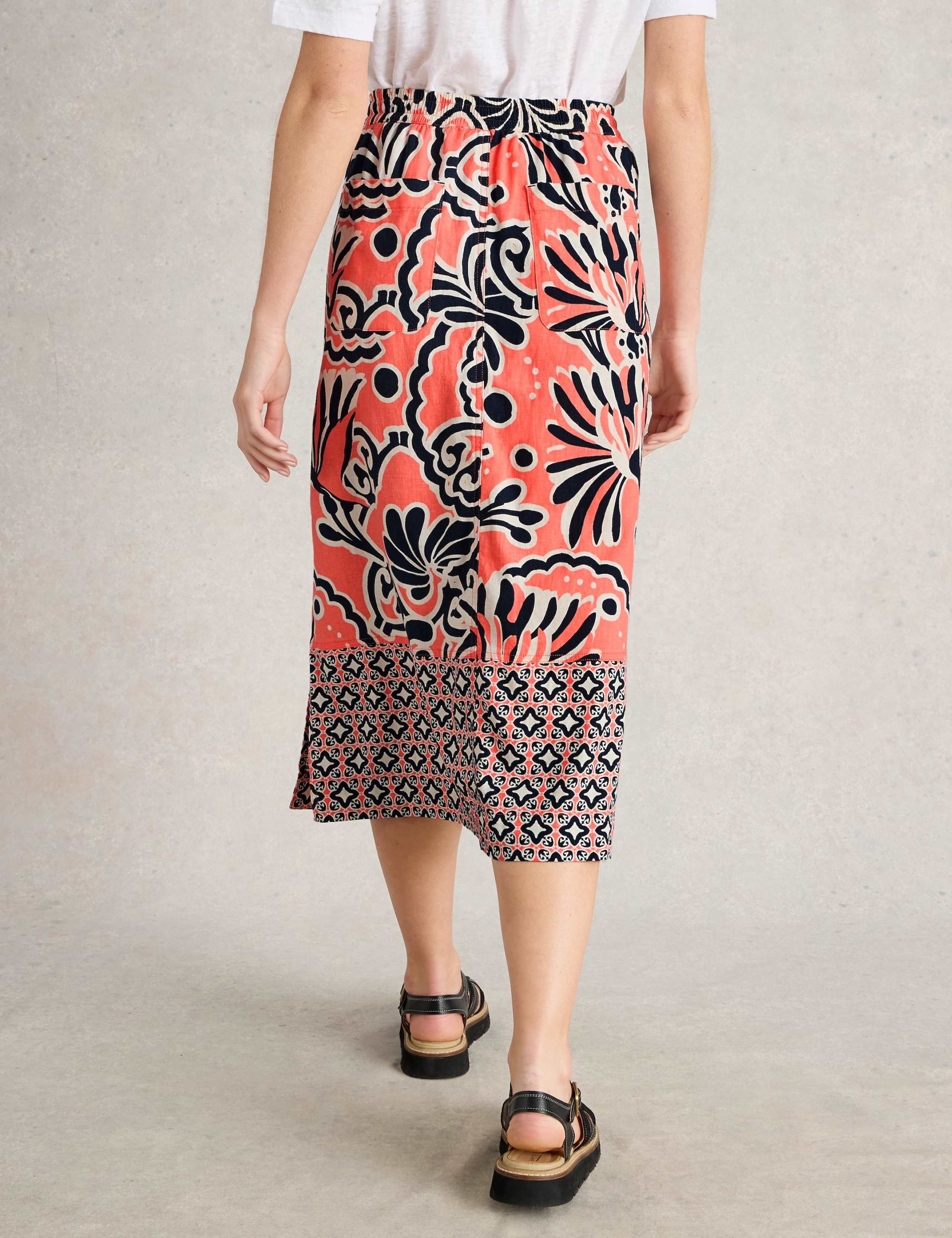 Linen Rich Printed Midi A-Line Skirt 4 of 5
