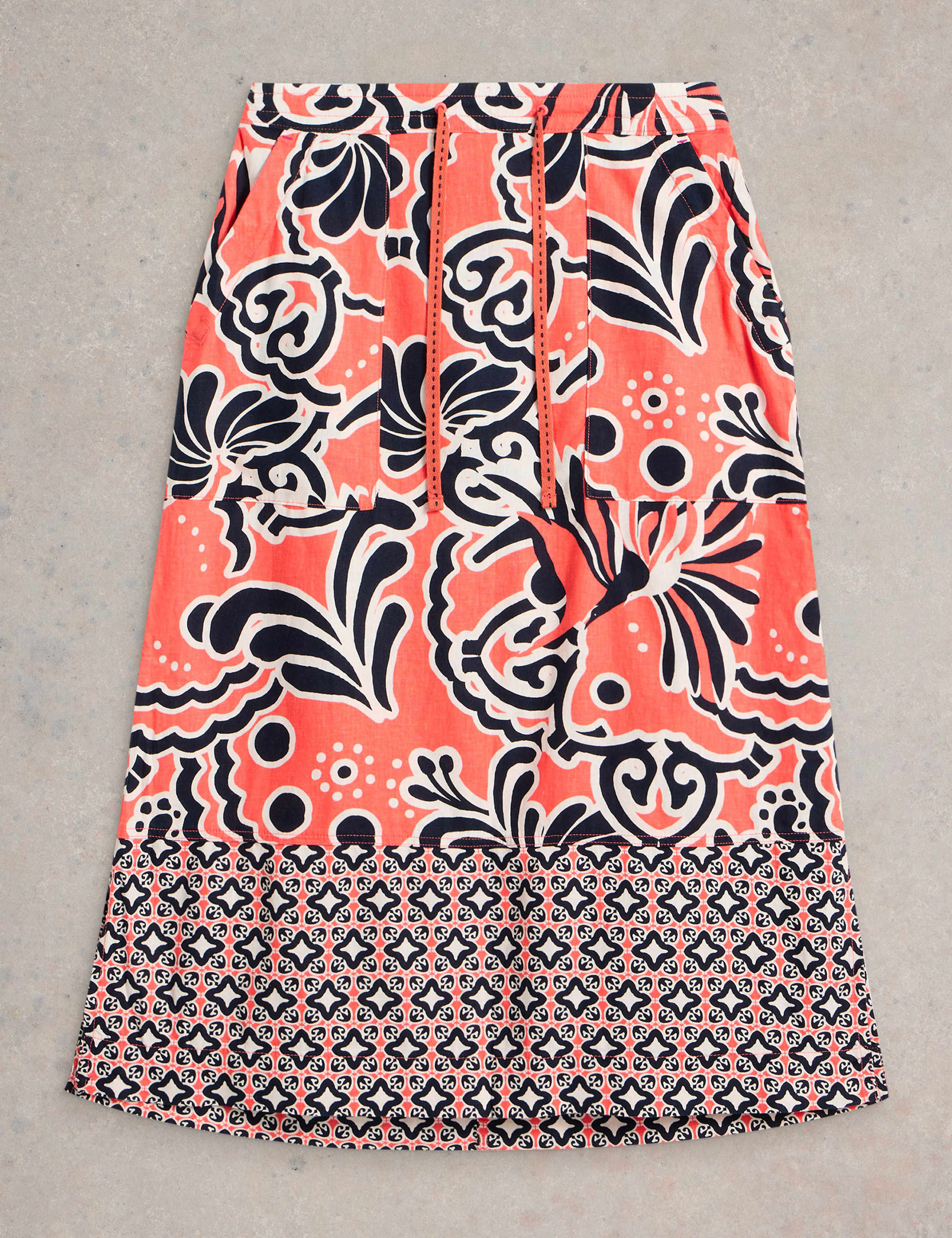 Linen Rich Printed Midi A-Line Skirt 2 of 5