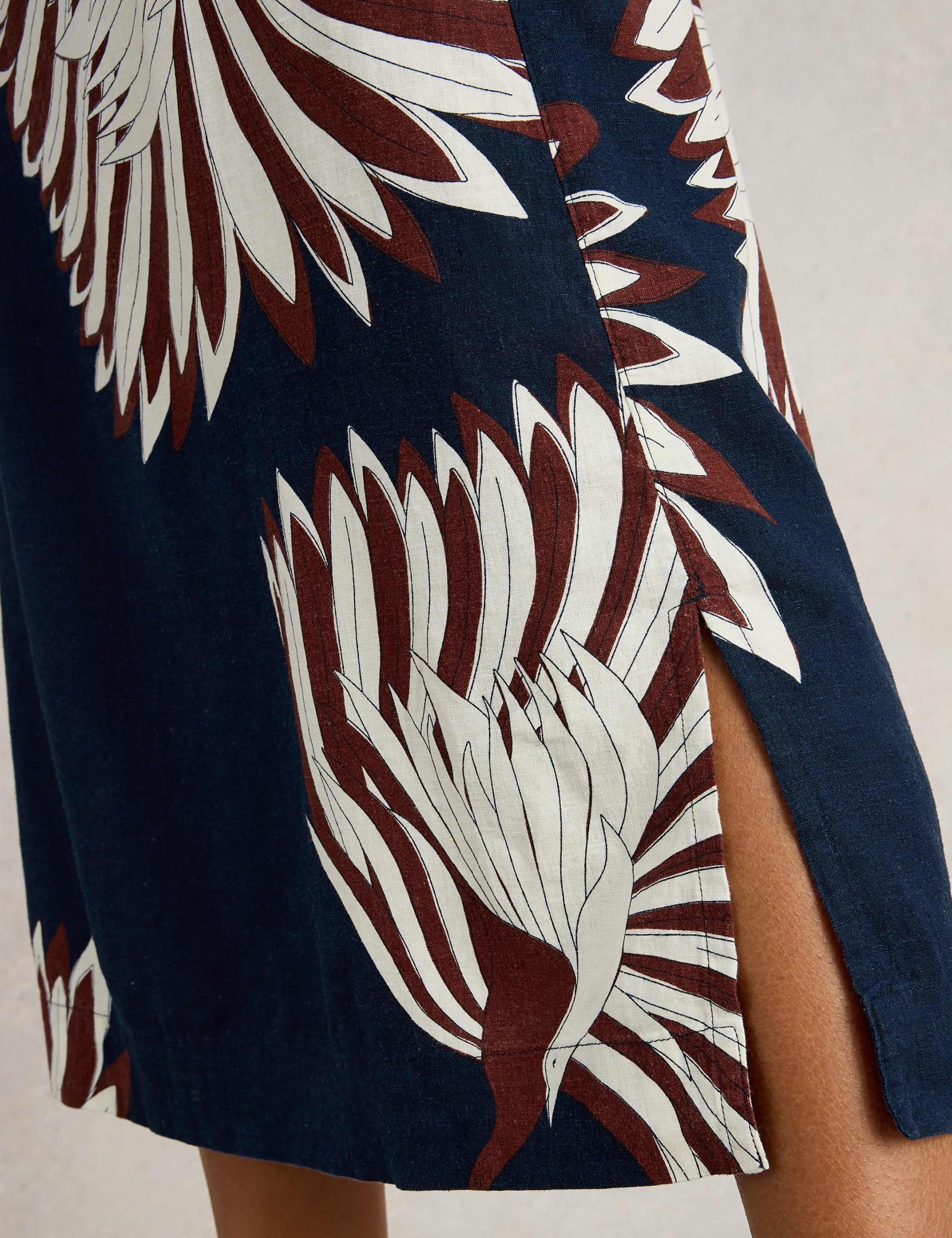 Linen Rich Printed Midi A-Line Skirt 5 of 5
