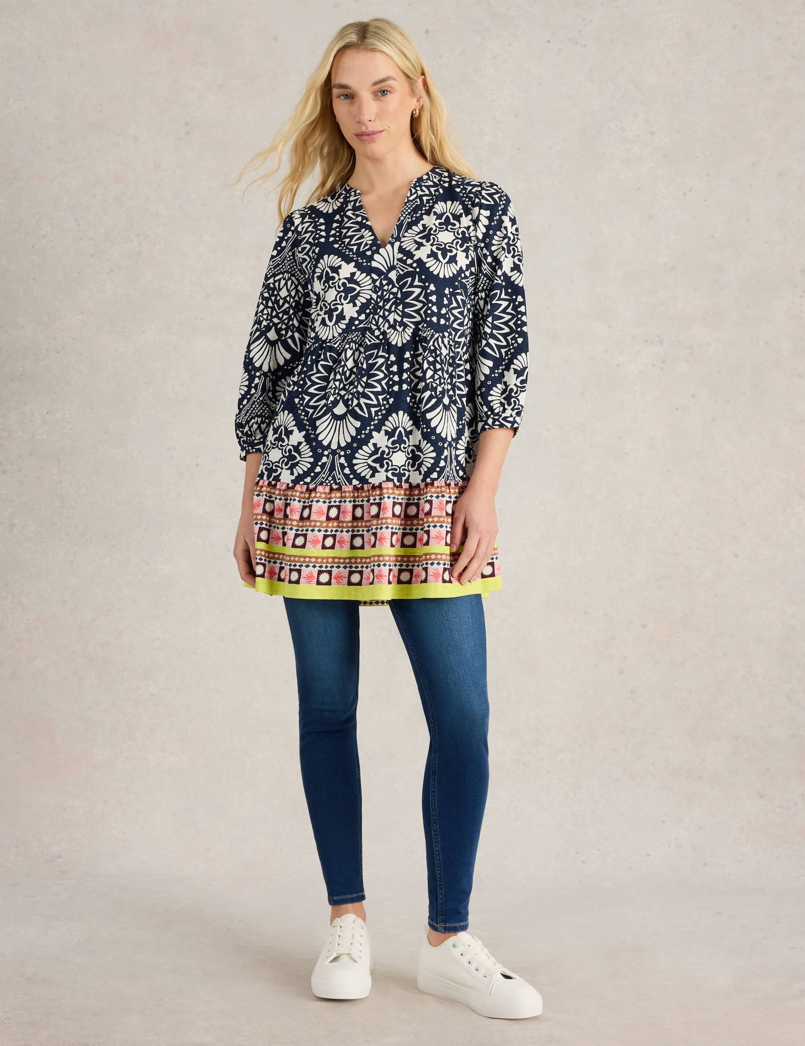 Pure Cotton Geometric Notch Neck Puff Sleeve Tunic 3 of 6
