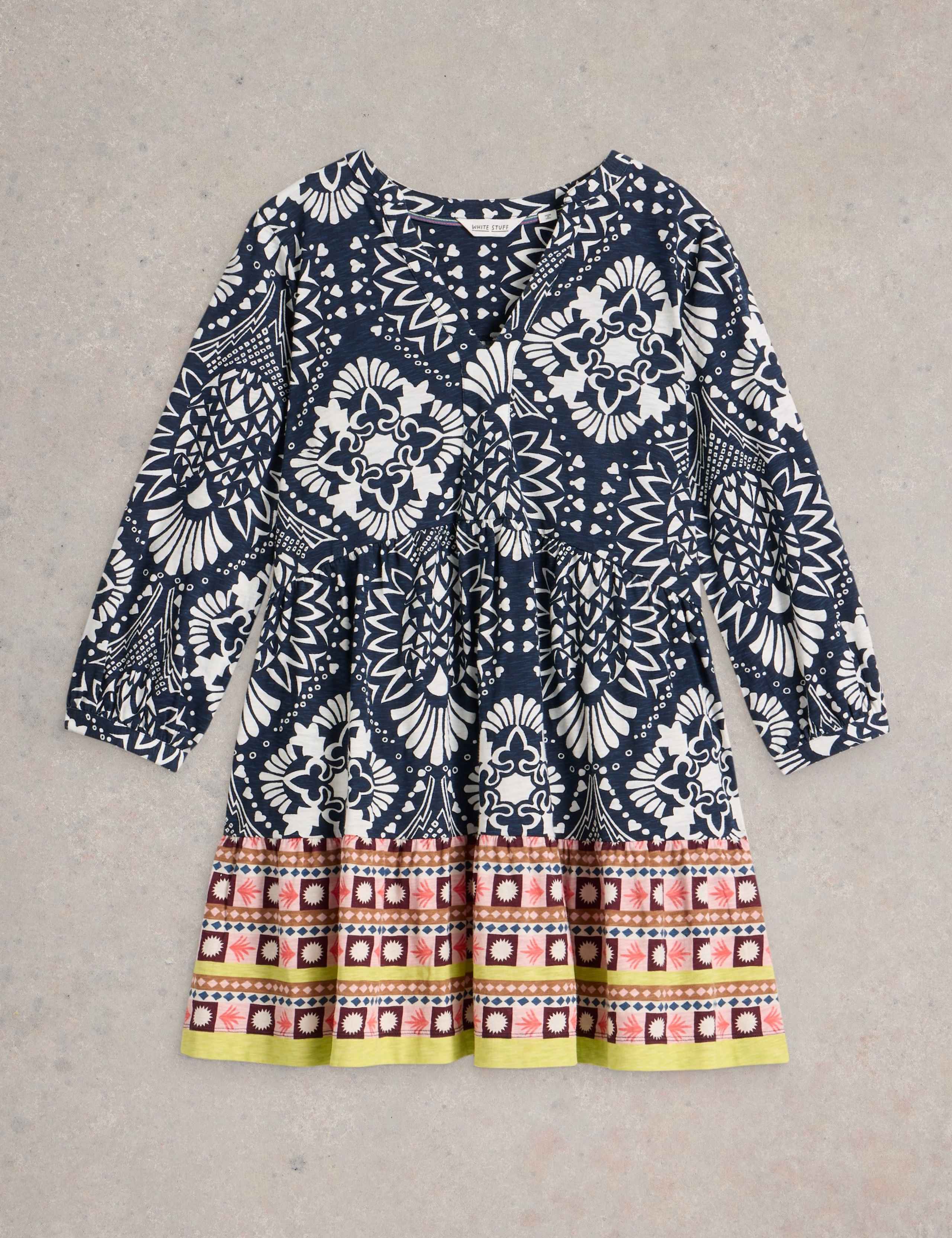 Pure Cotton Geometric Notch Neck Puff Sleeve Tunic 2 of 6
