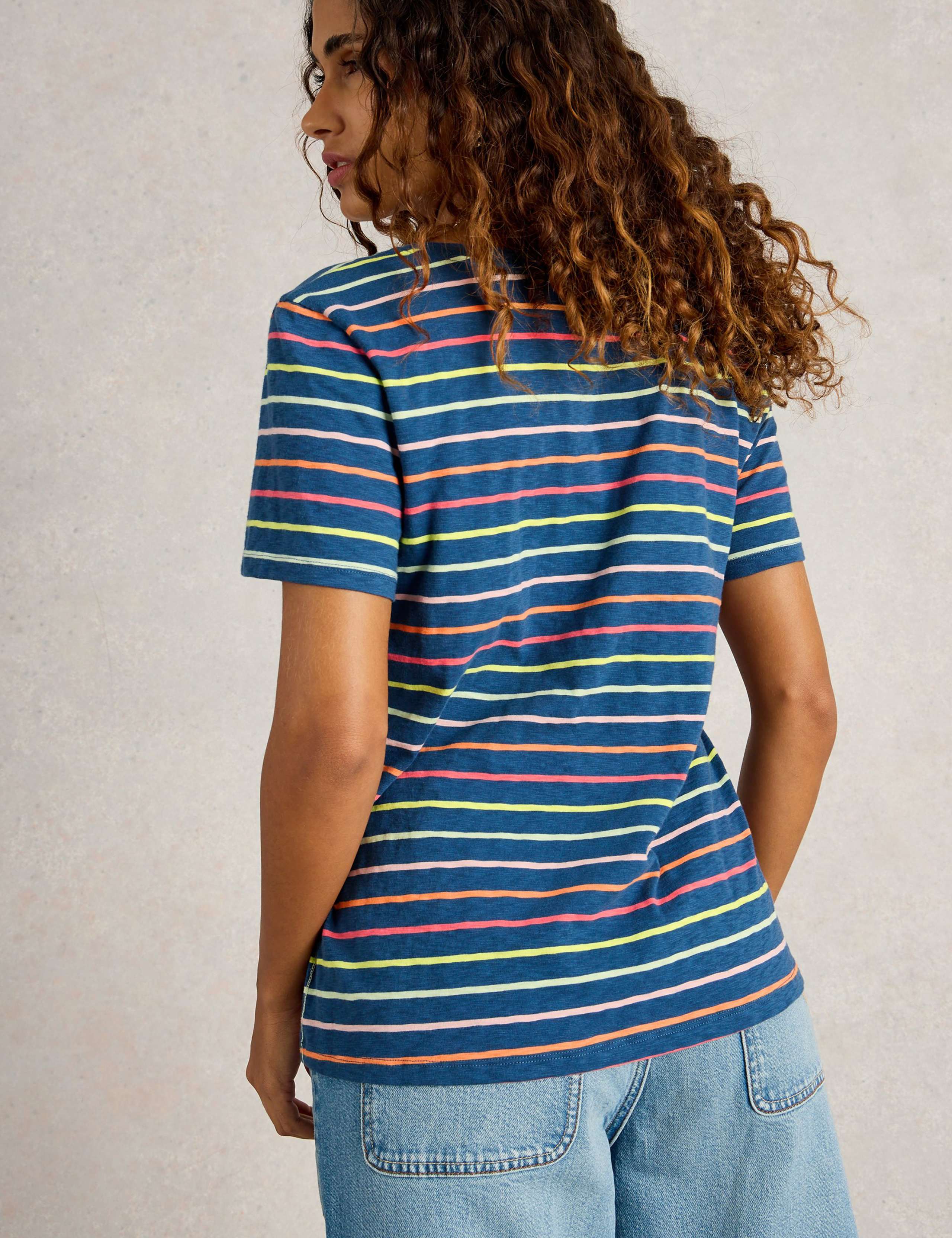 Pure Cotton Scoop Neck Button Detail T-Shirt 4 of 6
