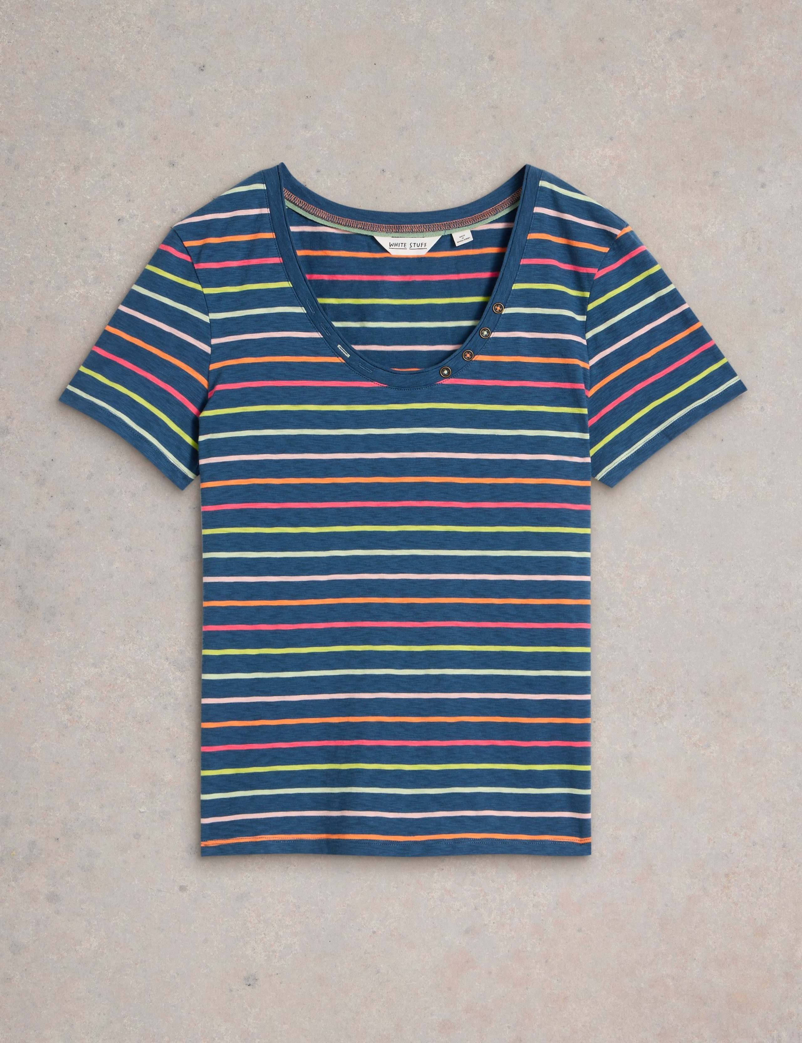 Pure Cotton Scoop Neck Button Detail T-Shirt 2 of 6
