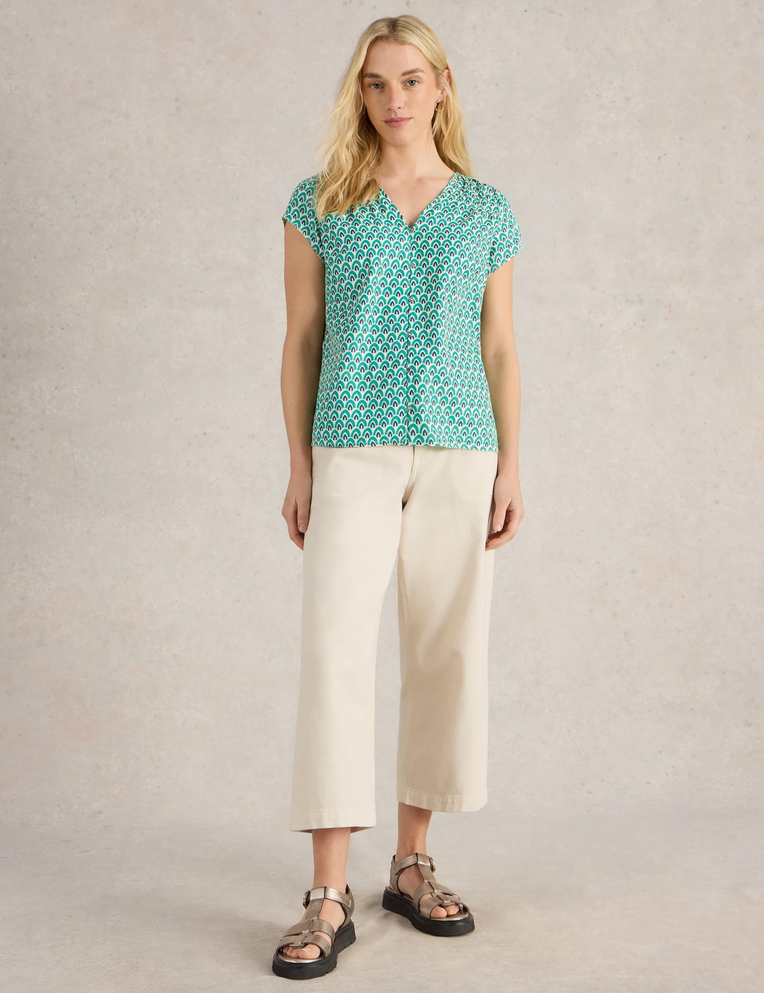 Pure Cotton Geometric V-Neck Top 3 of 6