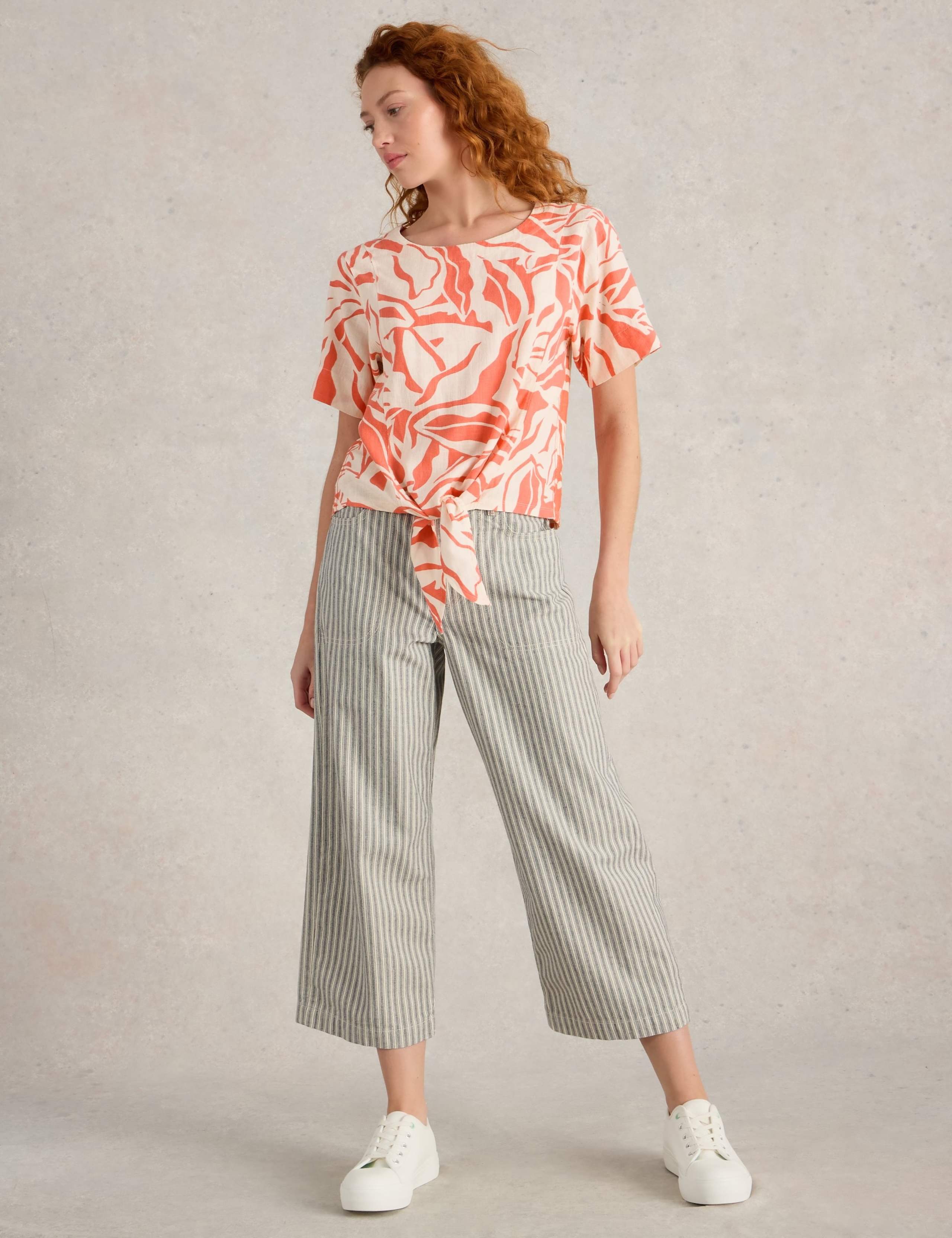 Printed Round Neck Top with Linen 3 of 6