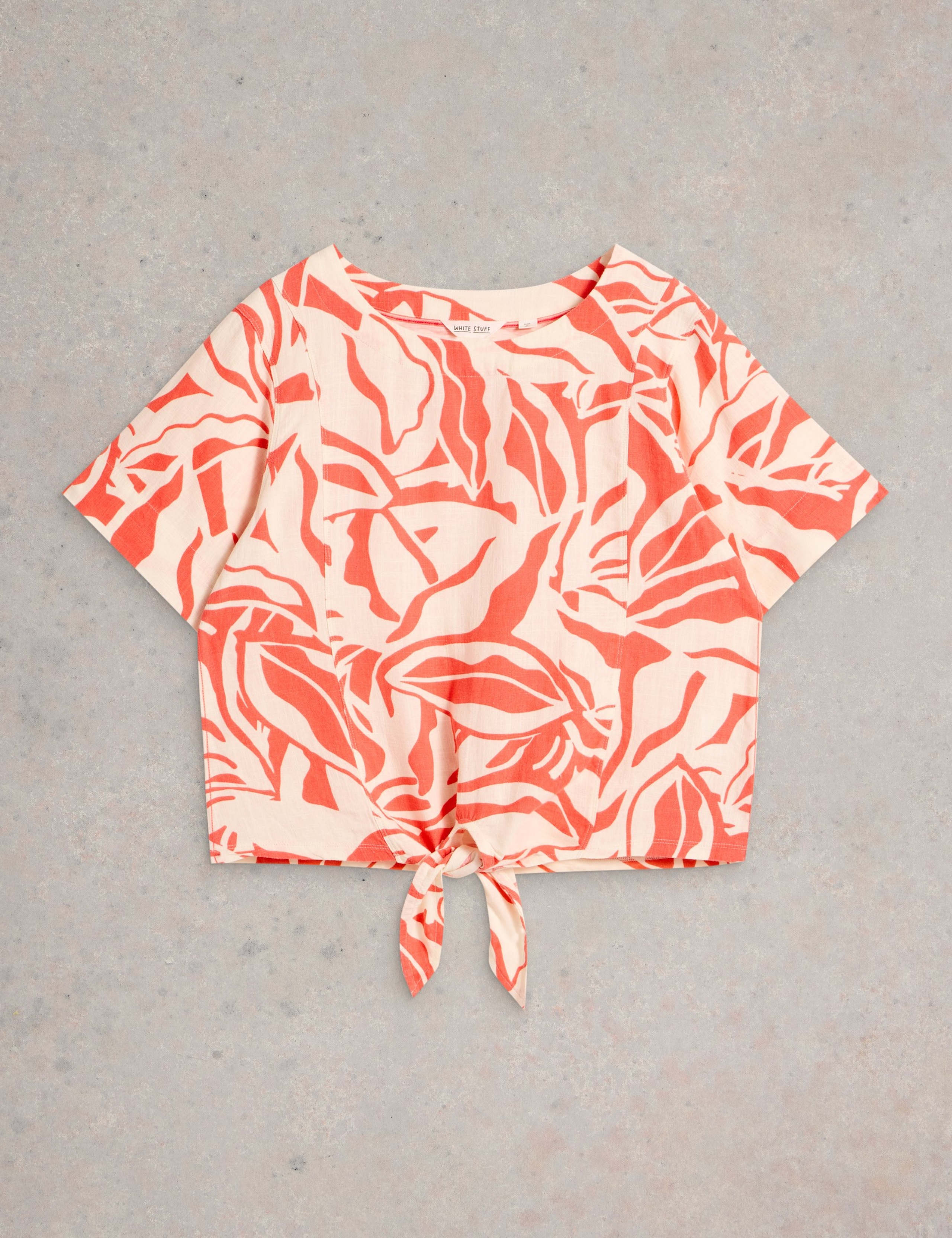 Printed Round Neck Top with Linen 2 of 6