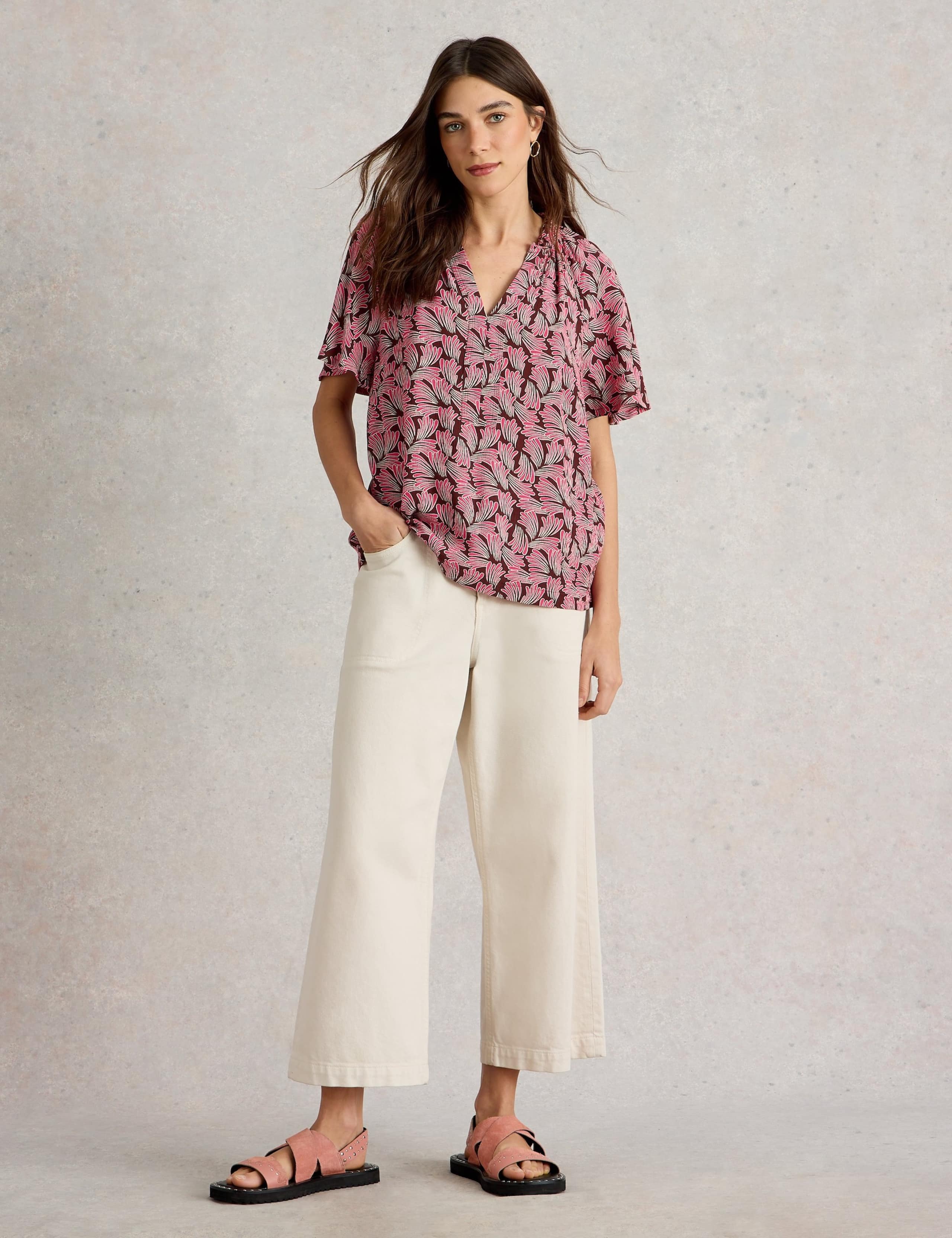 Printed Crinkle V-Neck Button Through Top 2 of 4
