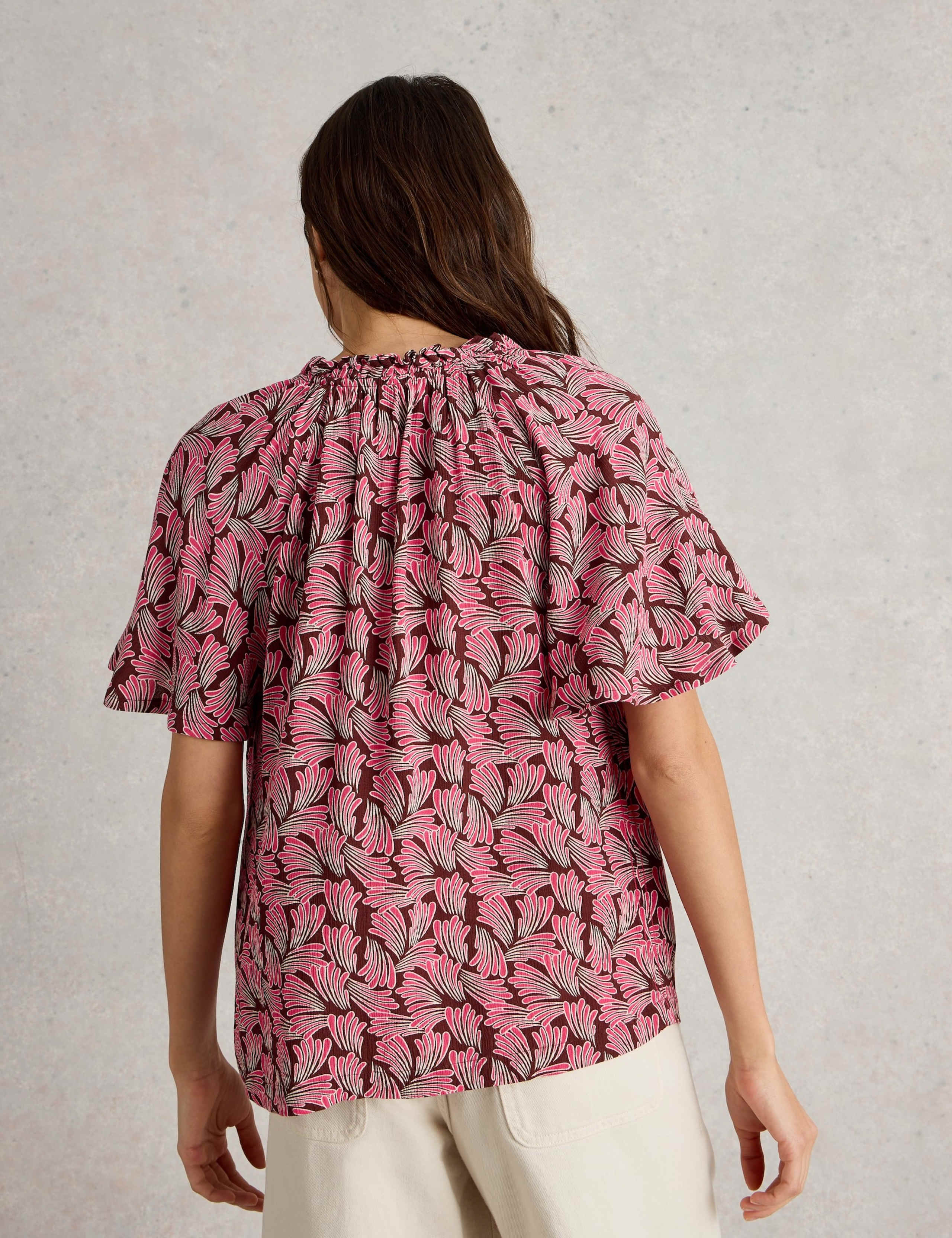 Printed Crinkle V-Neck Button Through Top 3 of 4