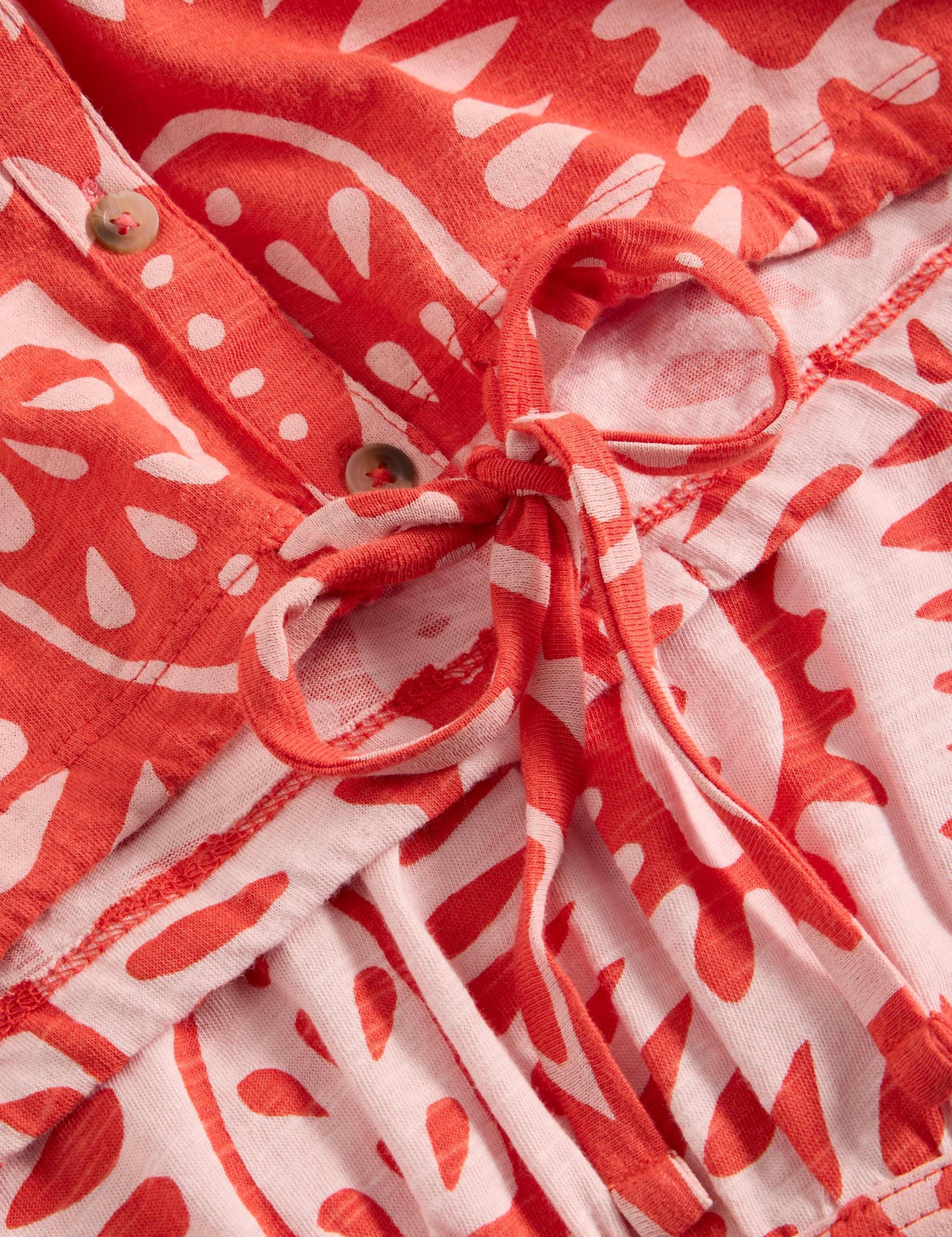 Pure Cotton Printed V-Neck Tie Detail Shirt 6 of 6