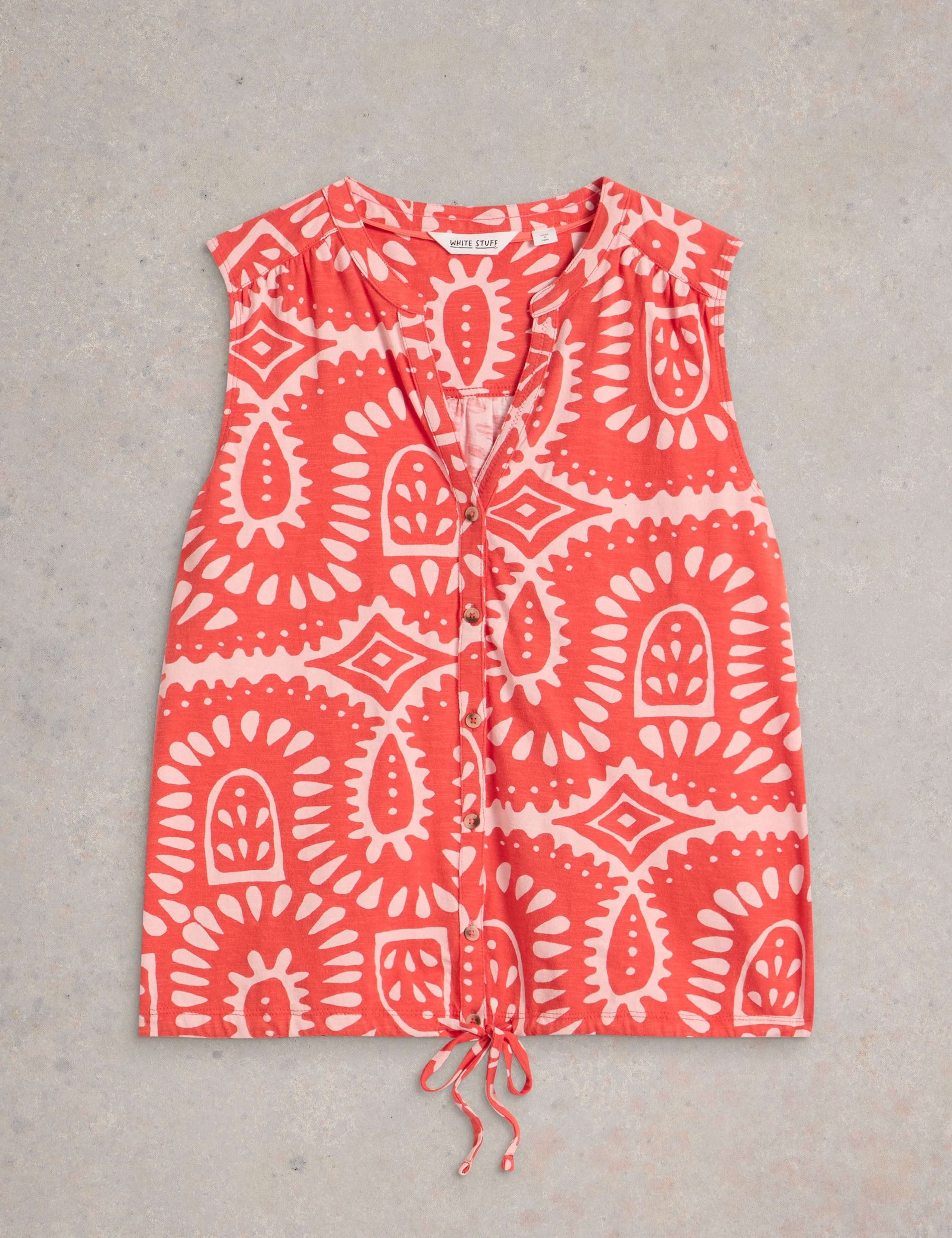 Pure Cotton Printed V-Neck Tie Detail Shirt 2 of 6