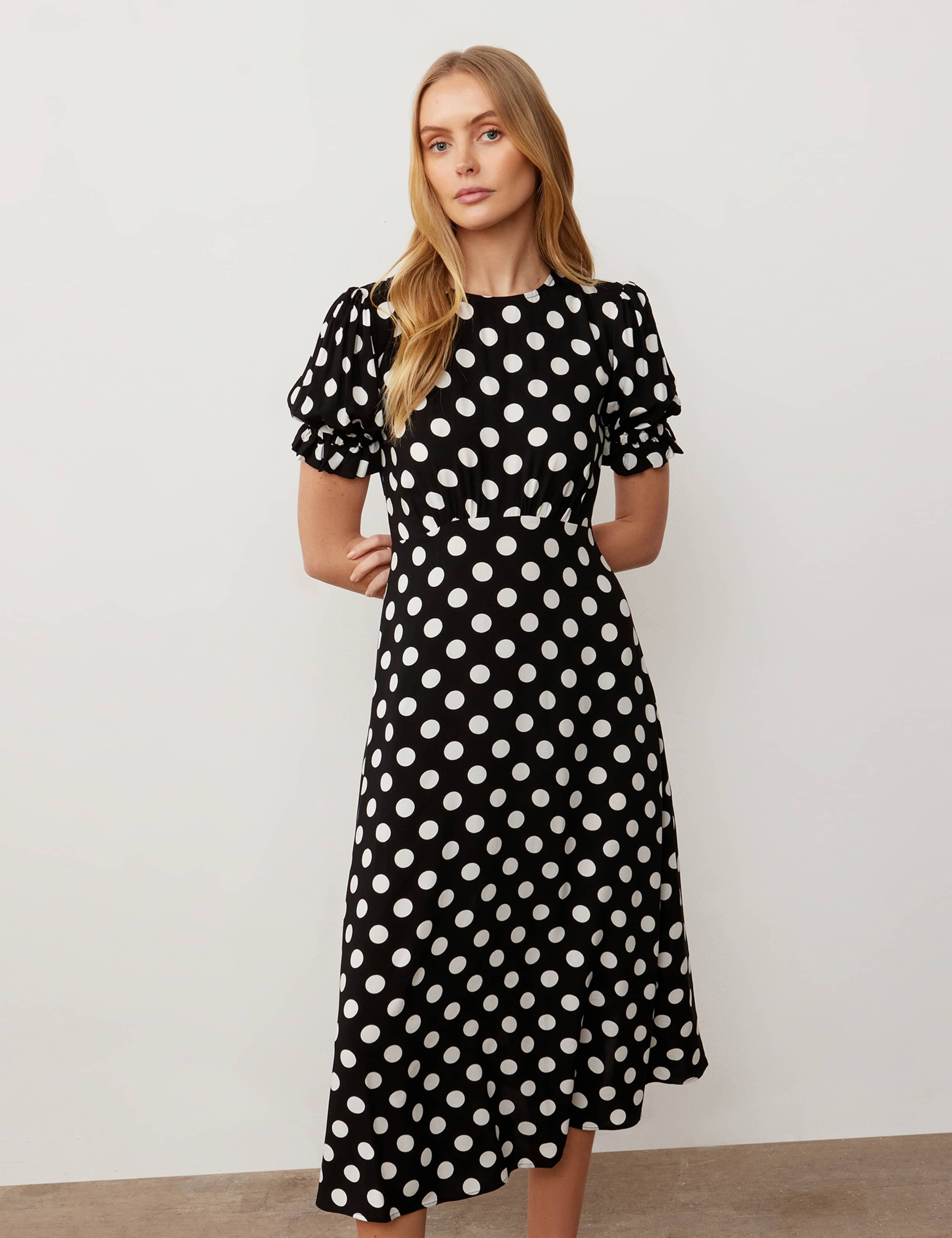 Pollka Dot Round Neck Midi Tea Dress 2 of 4