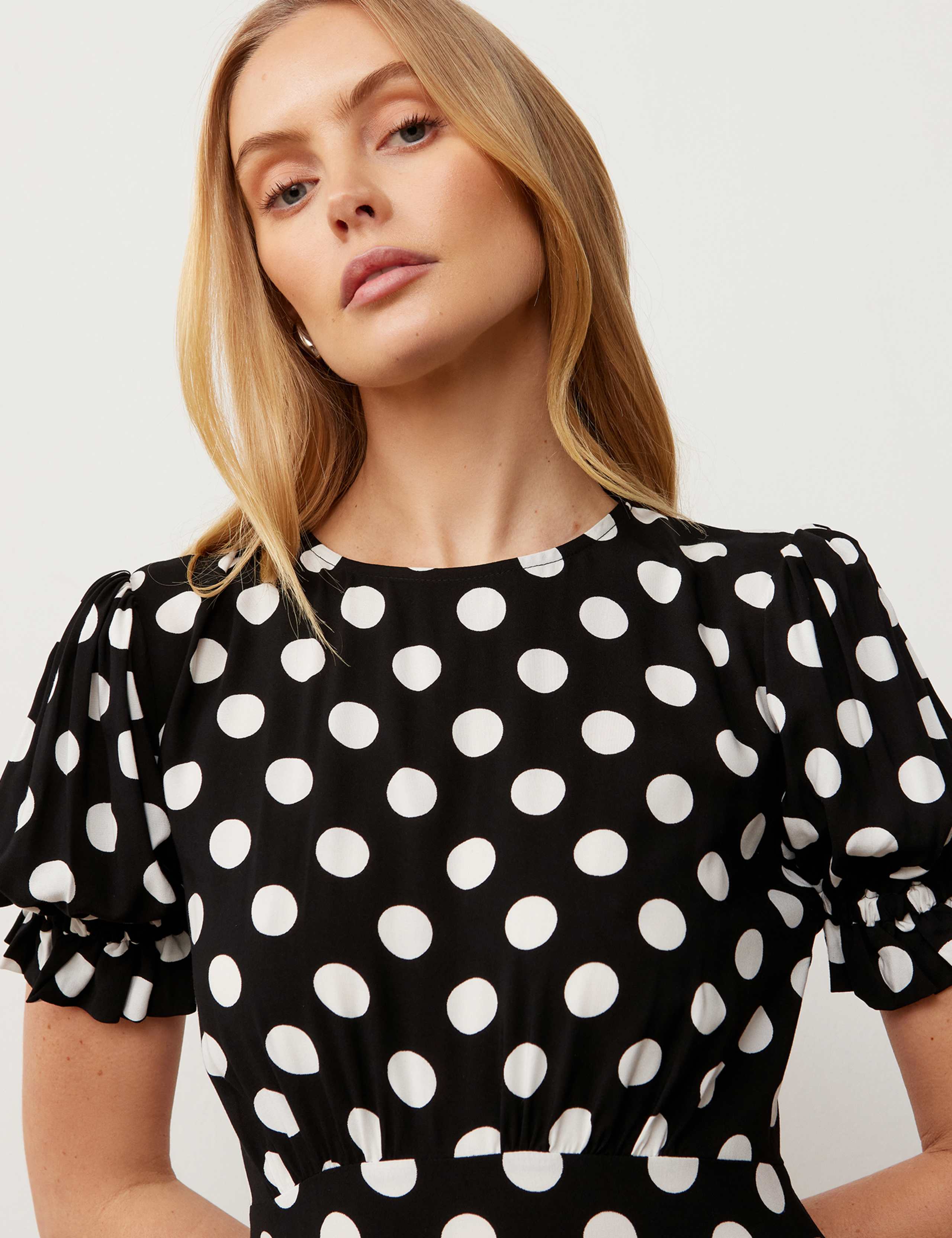 Pollka Dot Round Neck Midi Tea Dress 4 of 4
