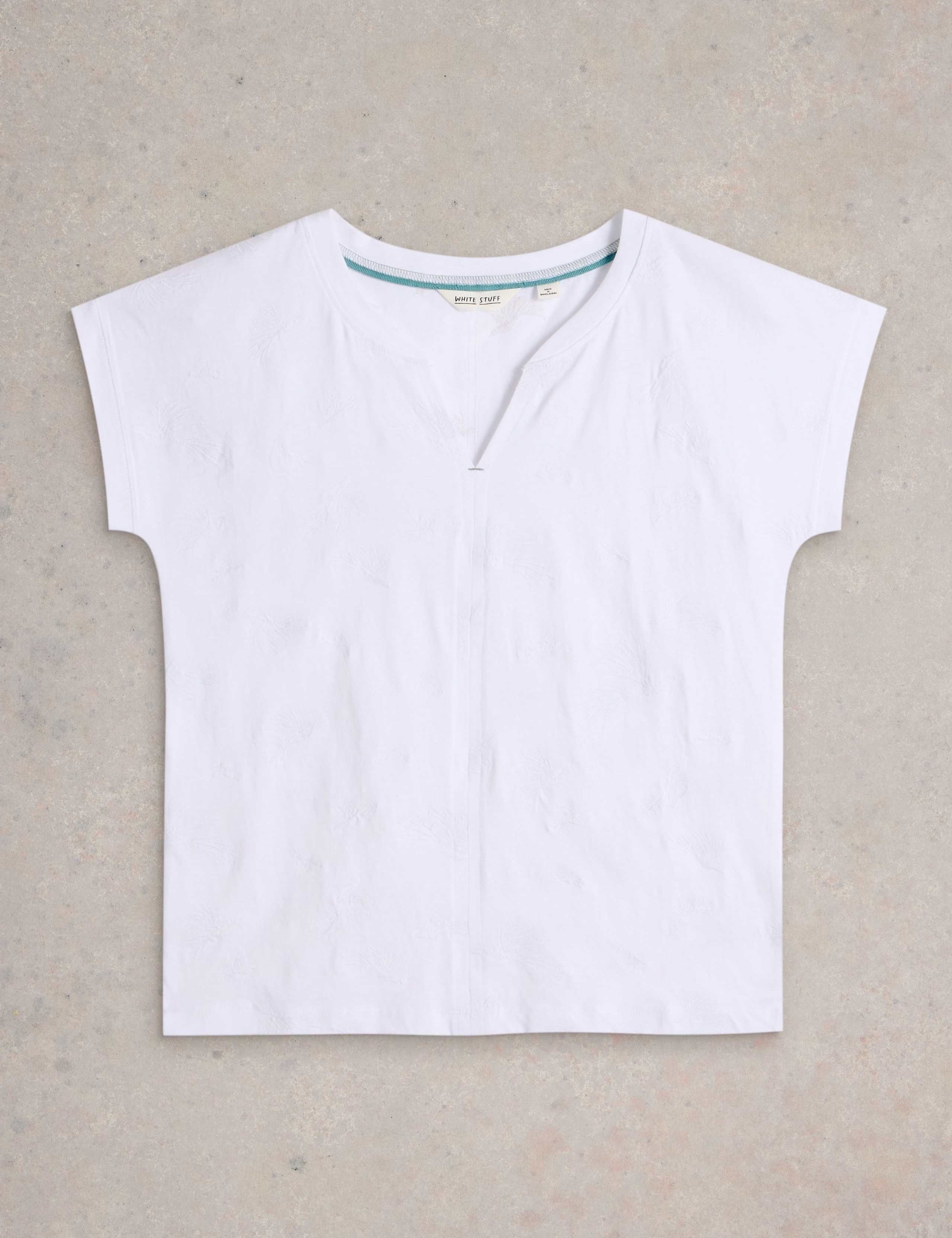 Pure Cotton Embroidered Notch Neck T-Shirt 2 of 7