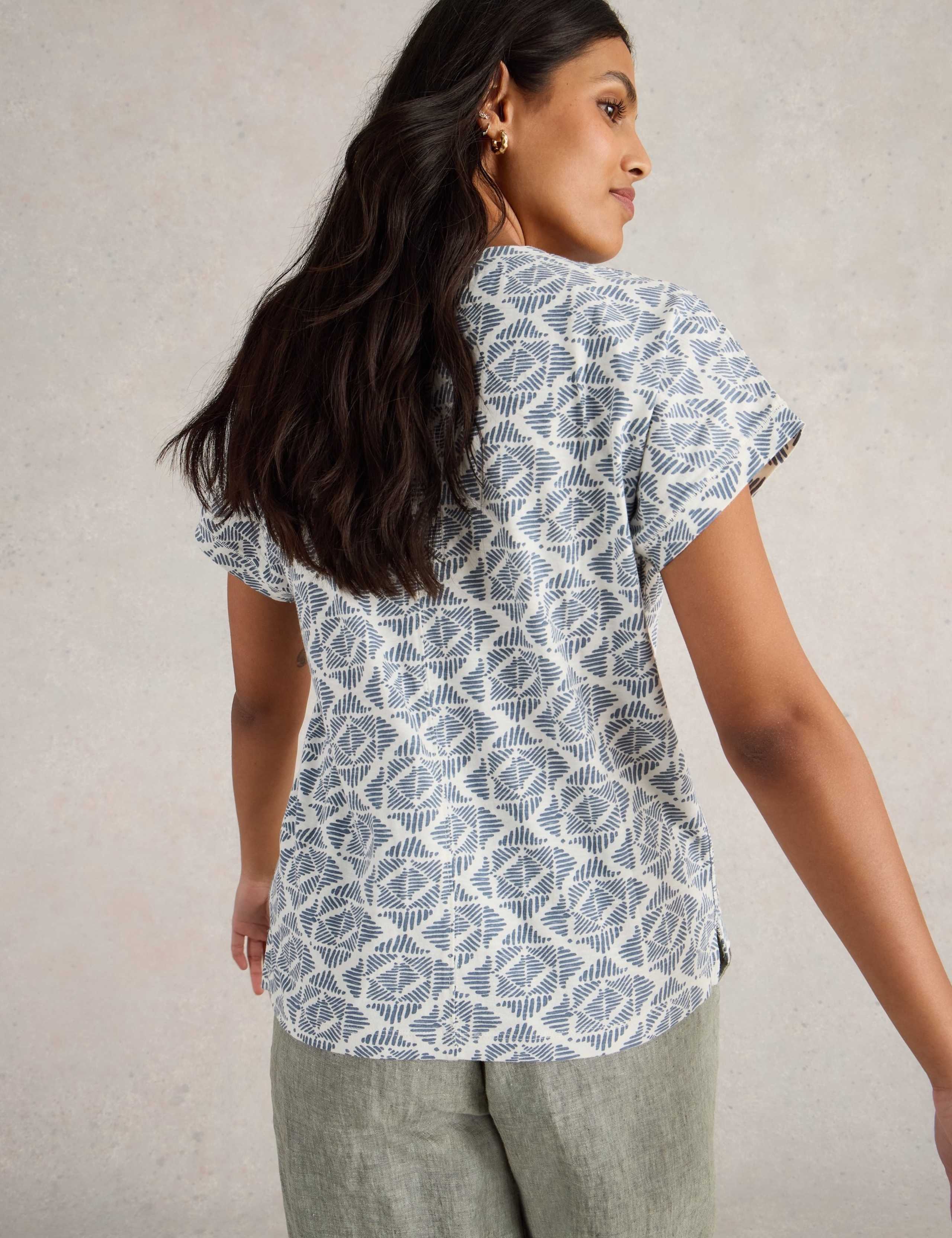 Pure Cotton Embroidered Notch Neck T-Shirt 4 of 6