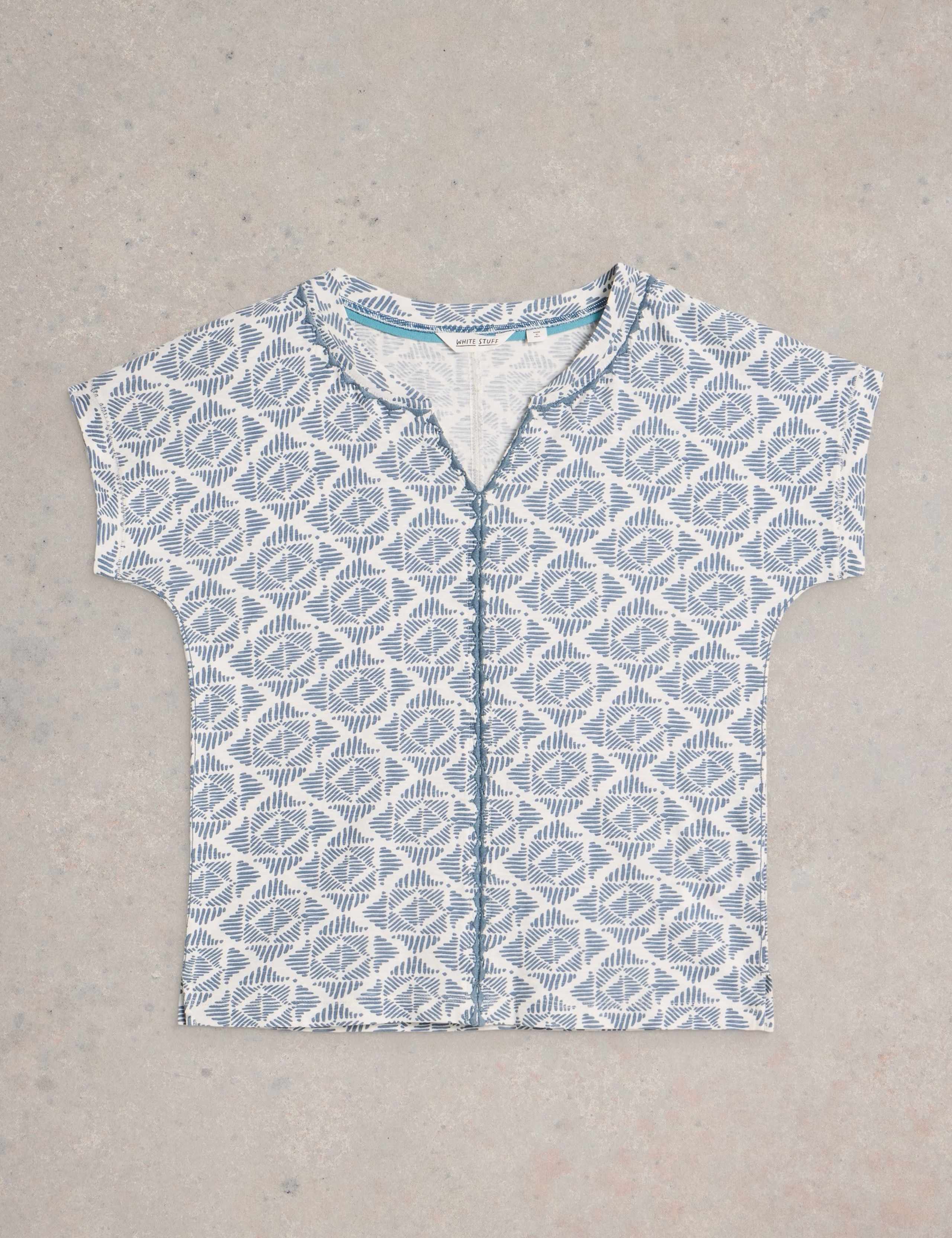 Pure Cotton Embroidered Notch Neck T-Shirt 2 of 6