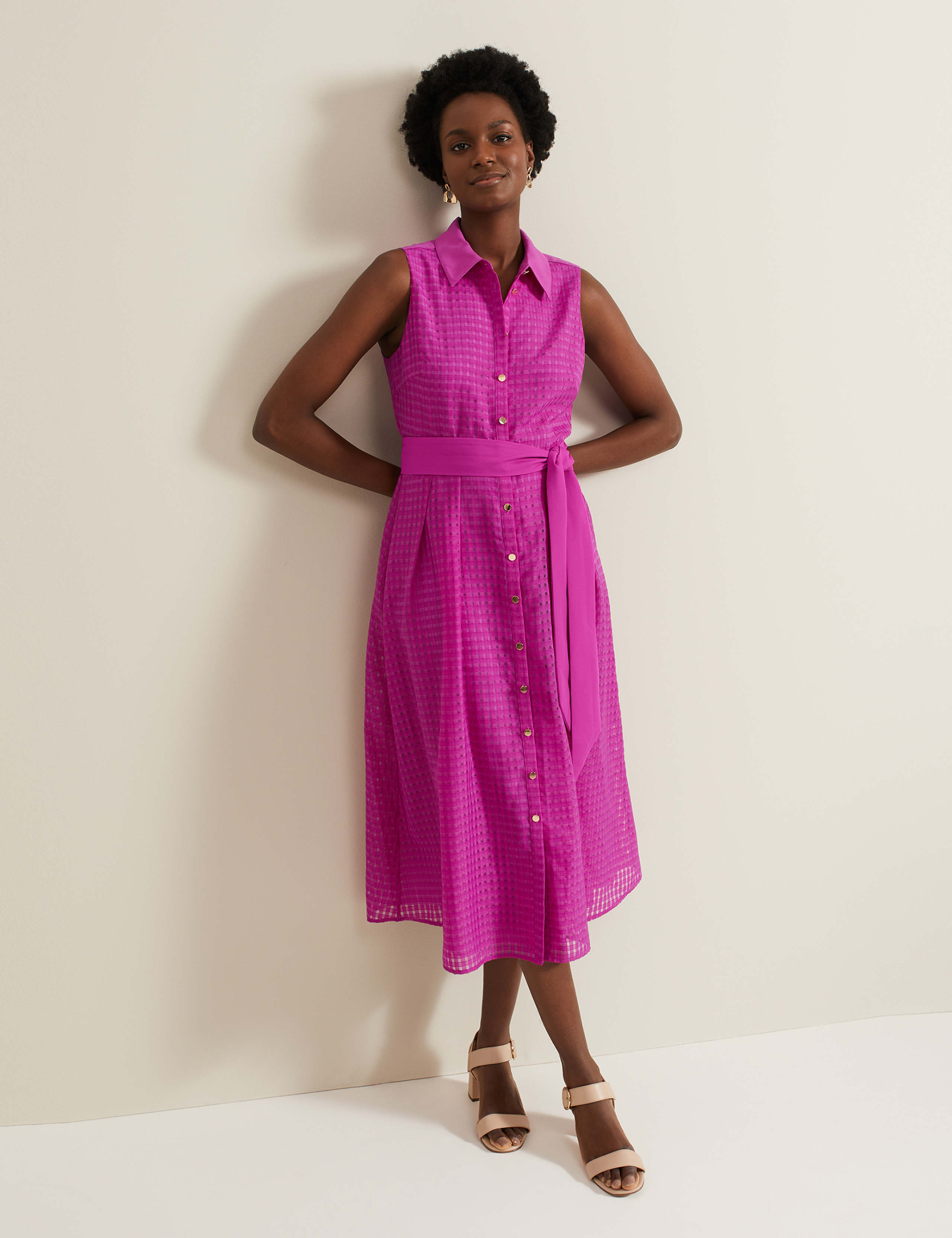 Checked Belted Midi Shirt Dress 4 of 6