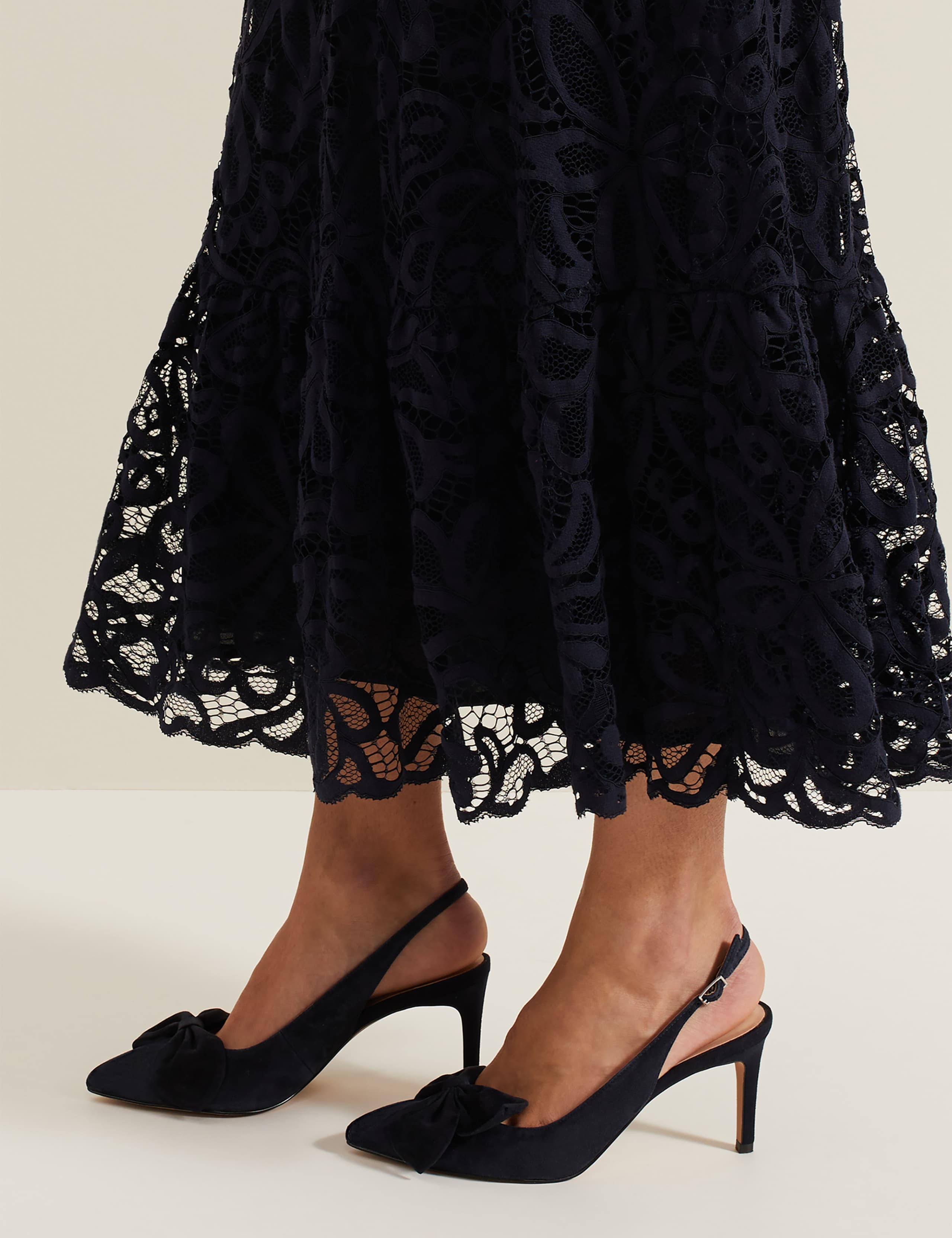 Suede Bow Pointed Slingback Shoes 2 of 8