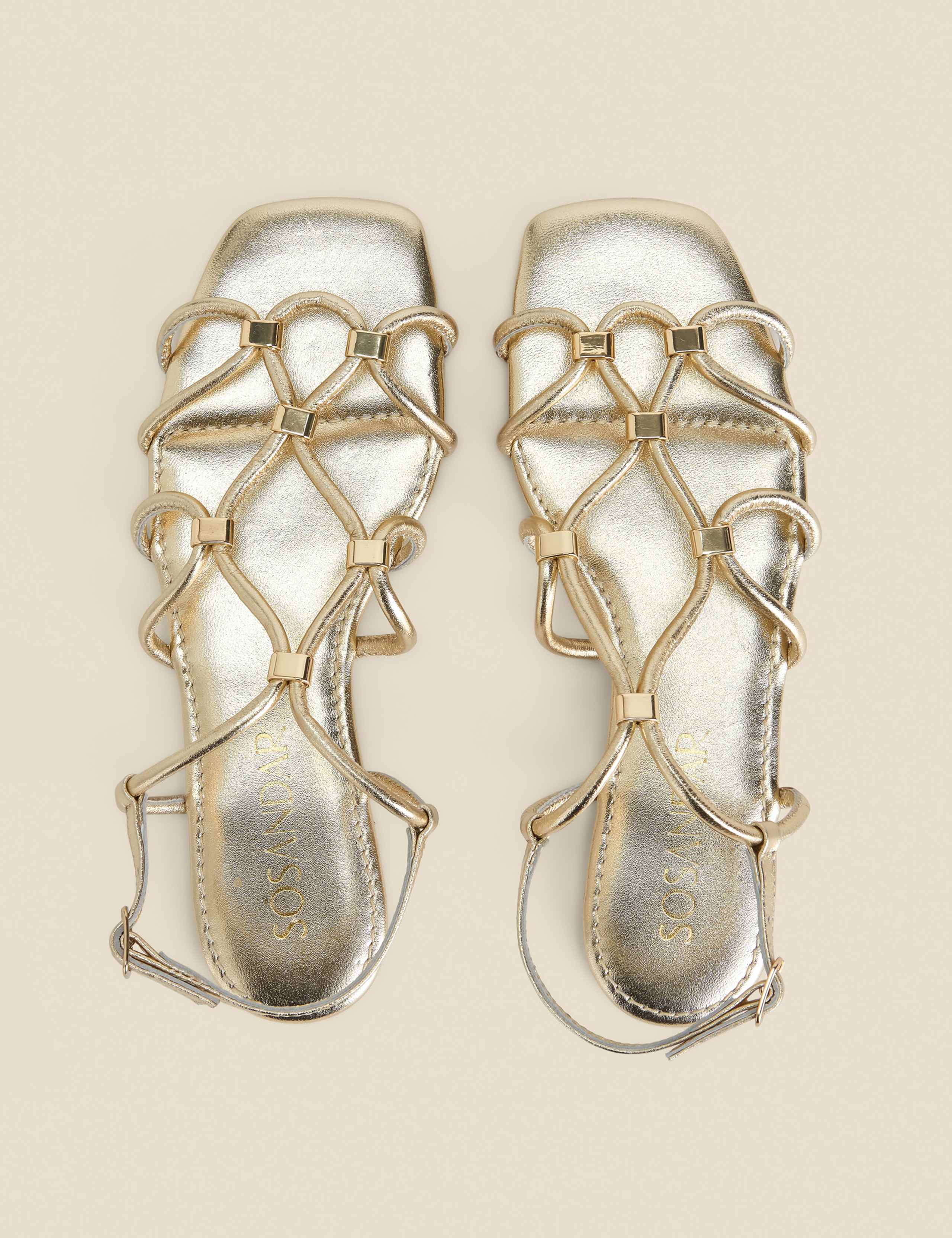Leather Metallic Flat Gladiator Sandals 4 of 6