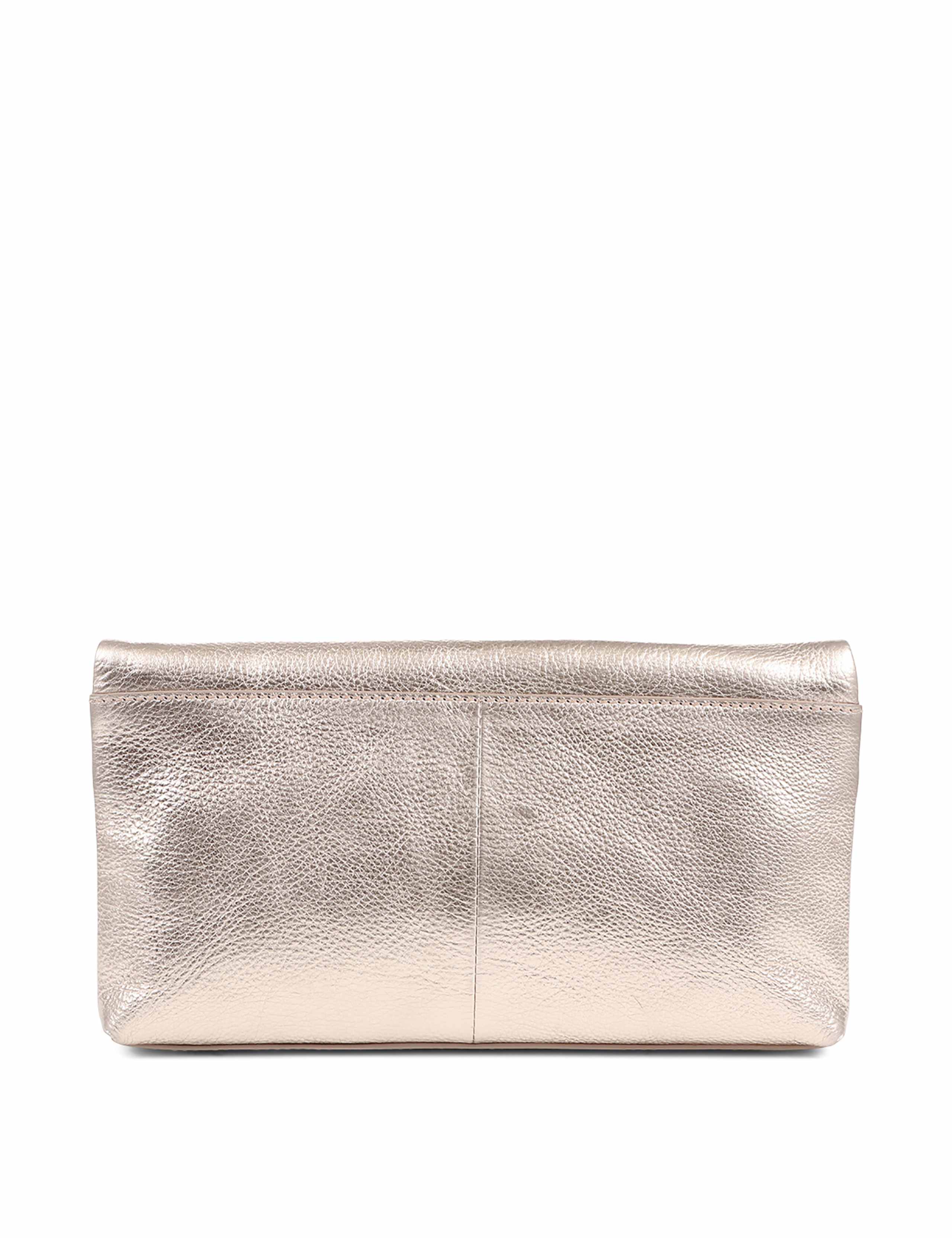 Leather Metallic Foldover Clutch Bag 3 of 3