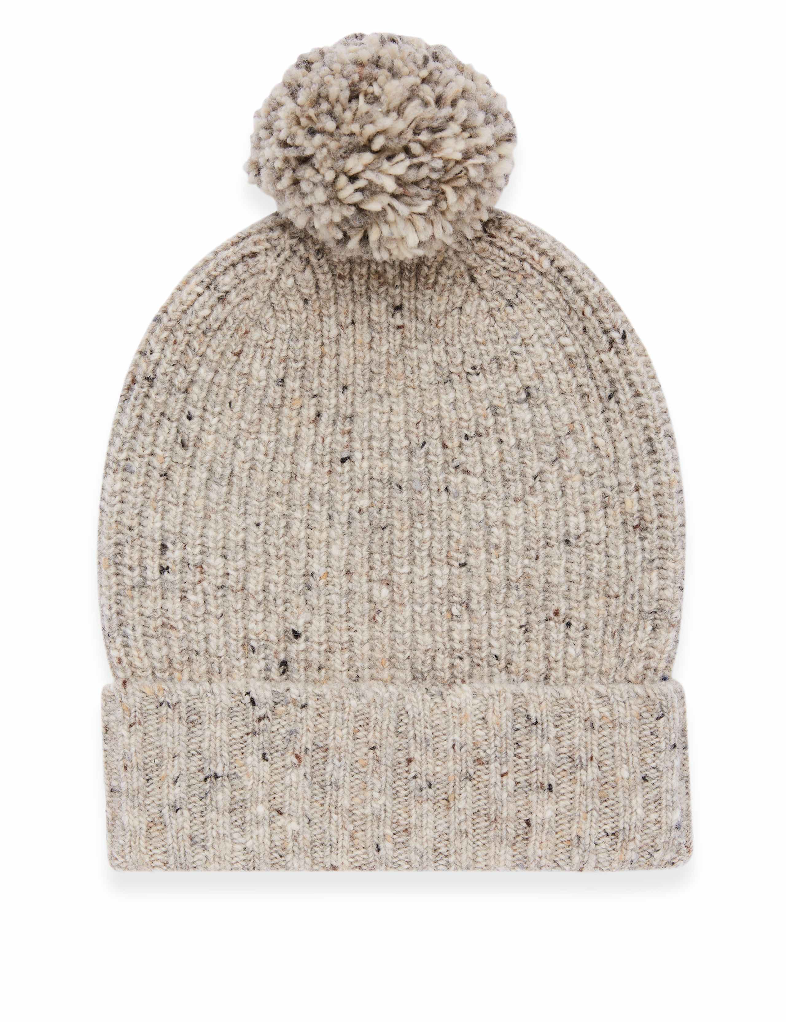 Pure Wool Knitted Rib Pom Hat 1 of 3