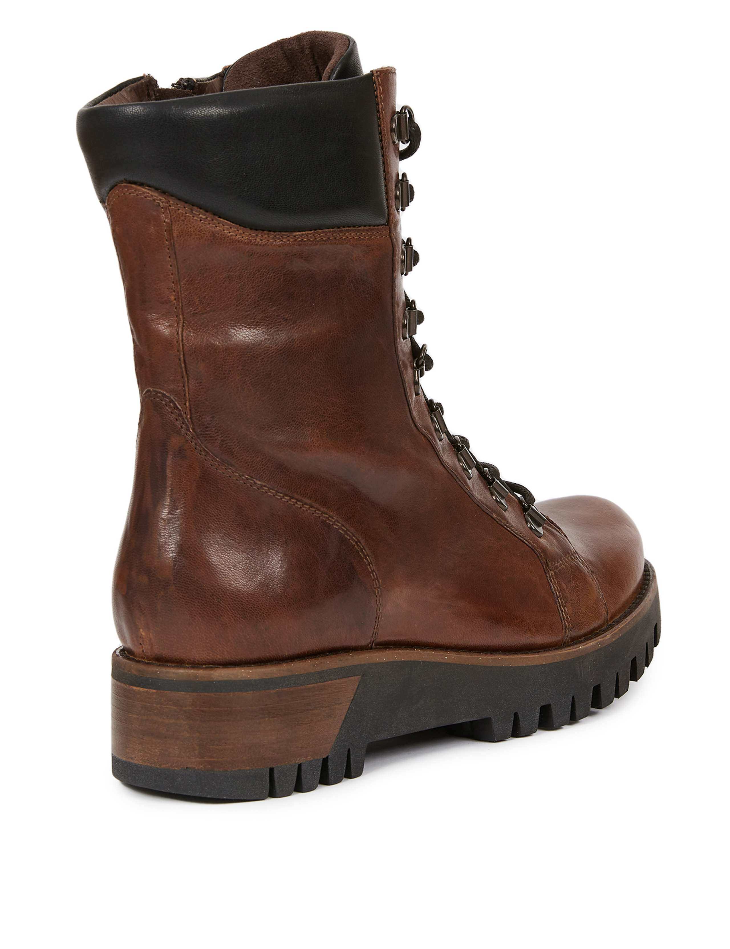 Leather Biker Block Heel Ankle Boots 3 of 4