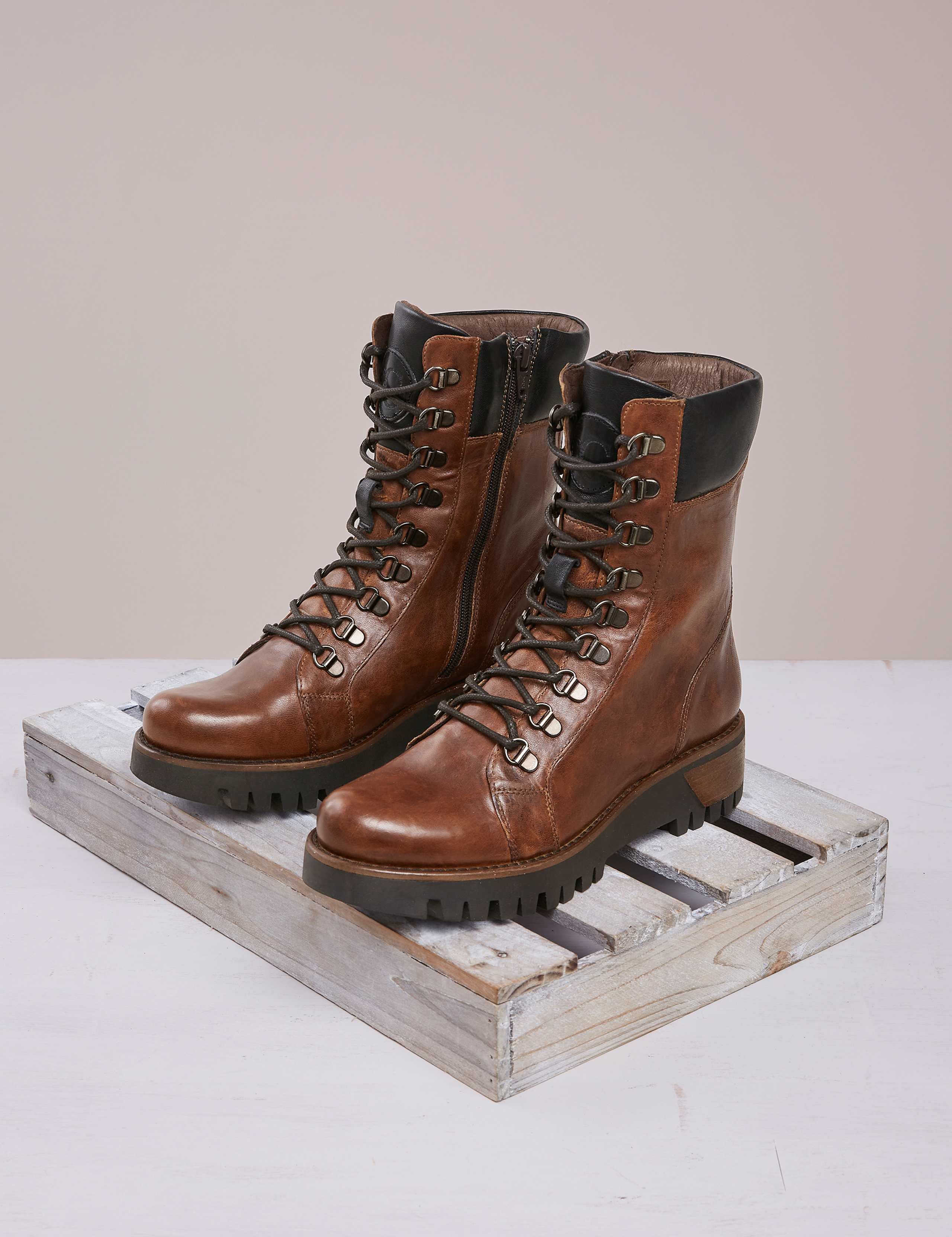 Leather Biker Block Heel Ankle Boots 4 of 4