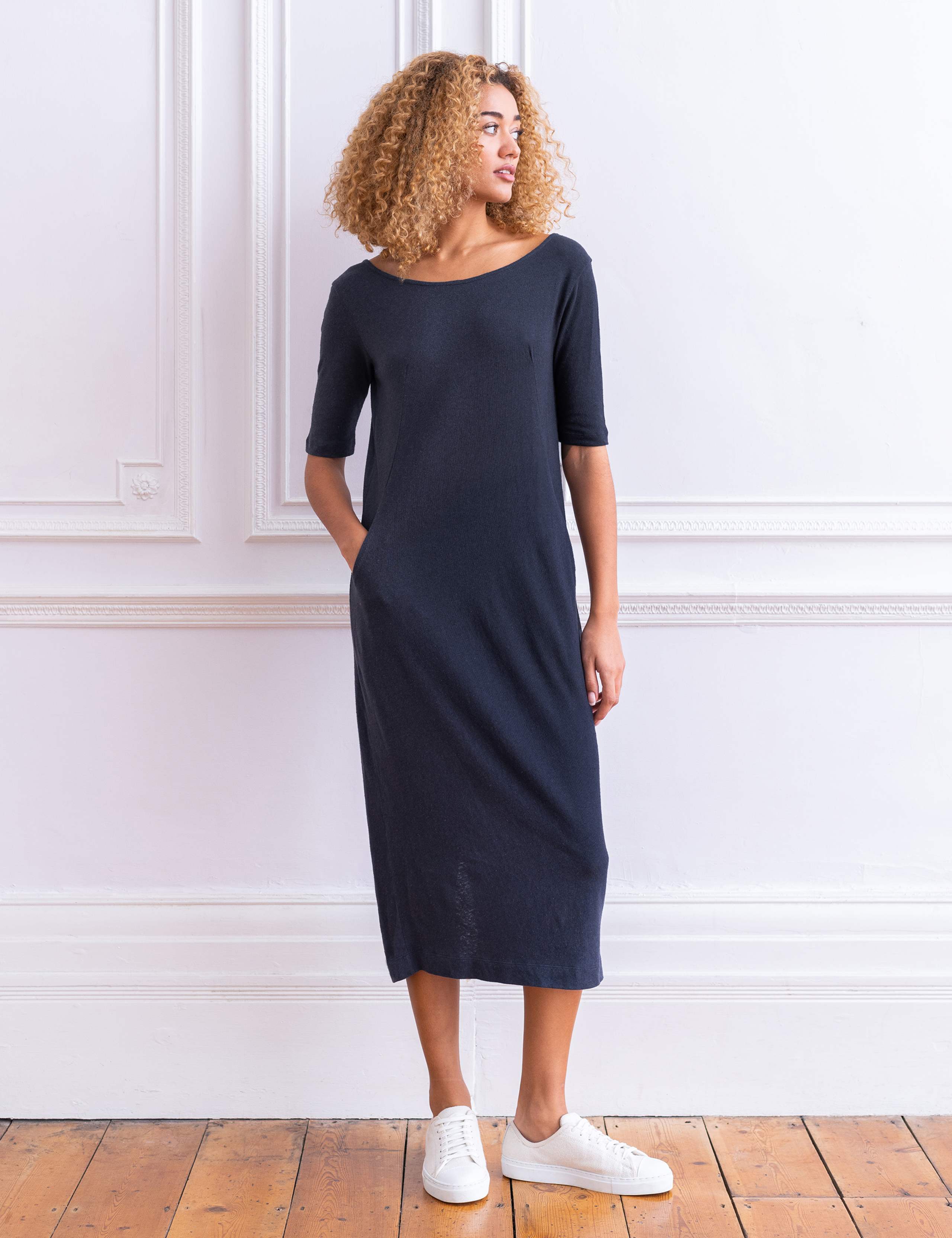 Linen Blend Midi Shift Dress 1 of 6