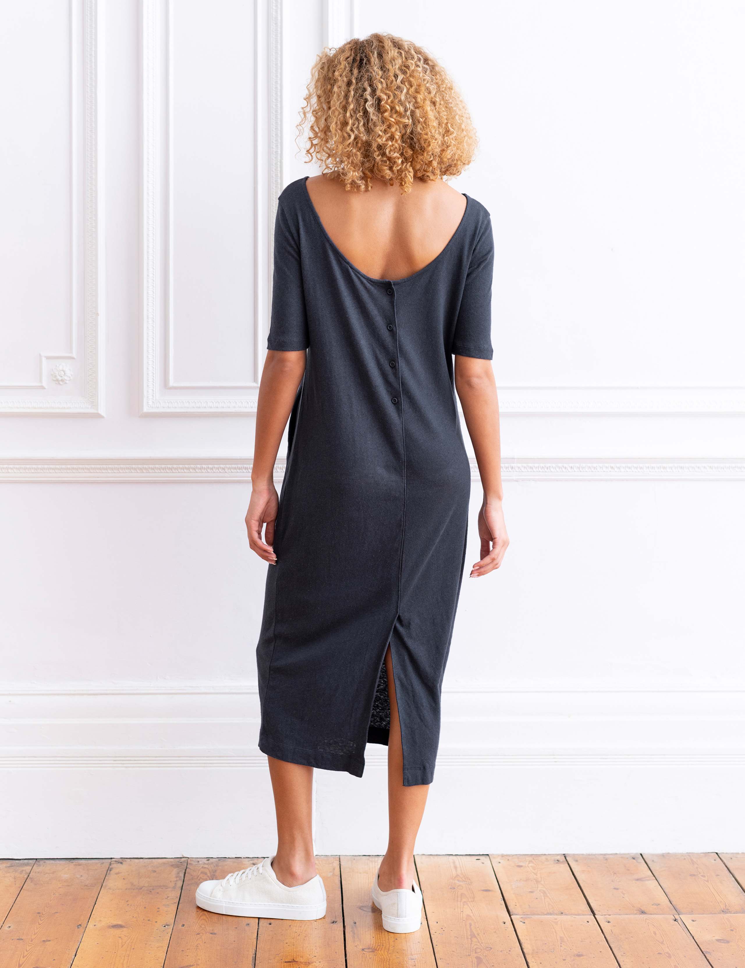 Linen Blend Midi Shift Dress 3 of 6