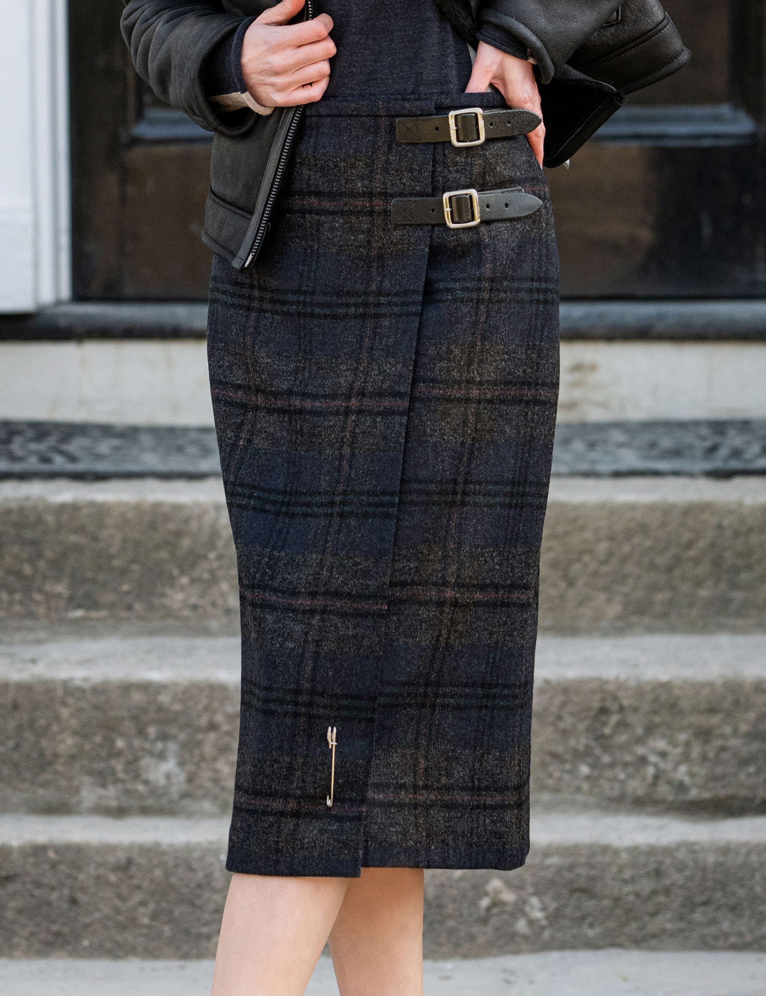 Pure Wool Checked Midi Pencil Skirt 1 of 7
