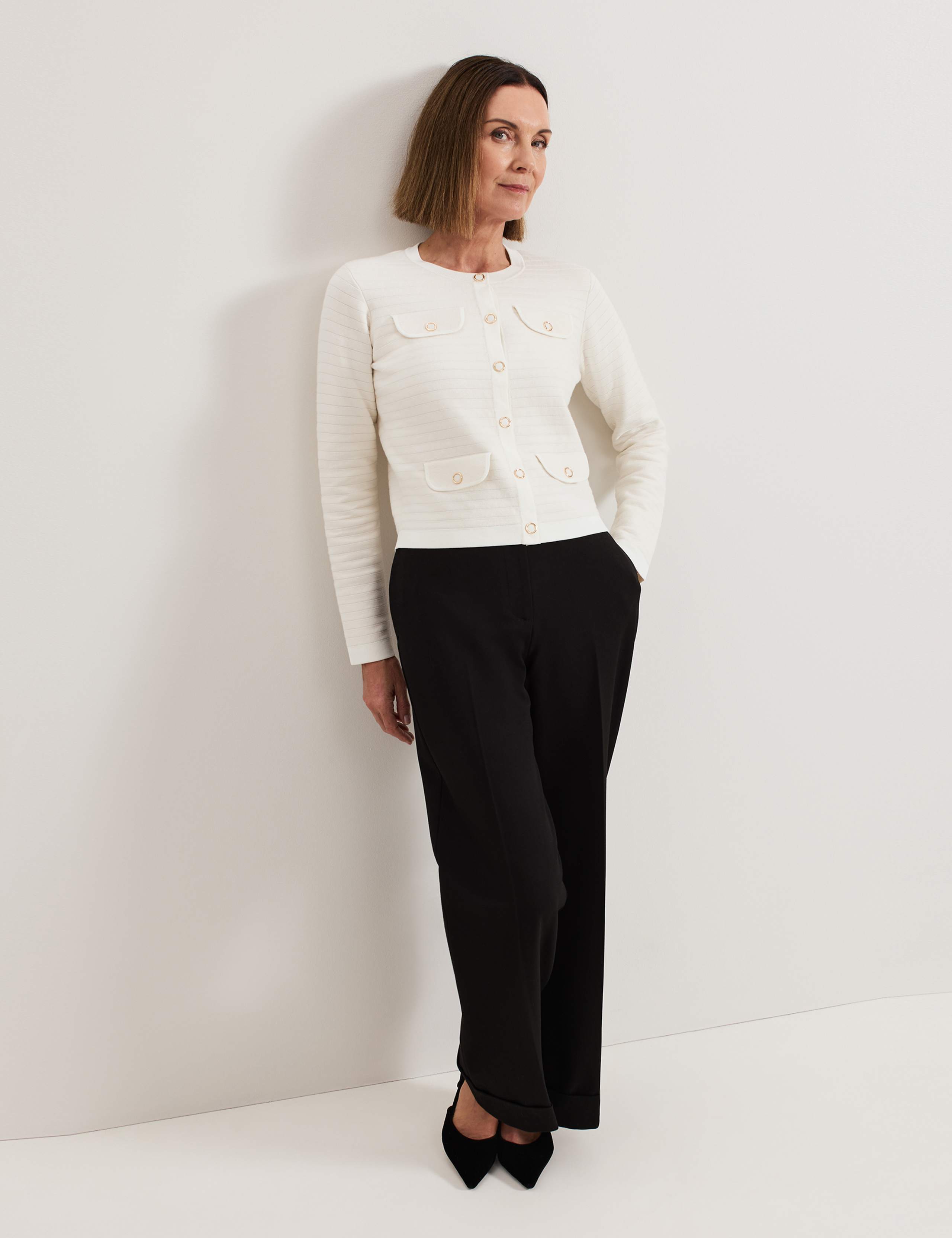 Cotton Blend Crew Neck Knitted Jacket 3 of 7