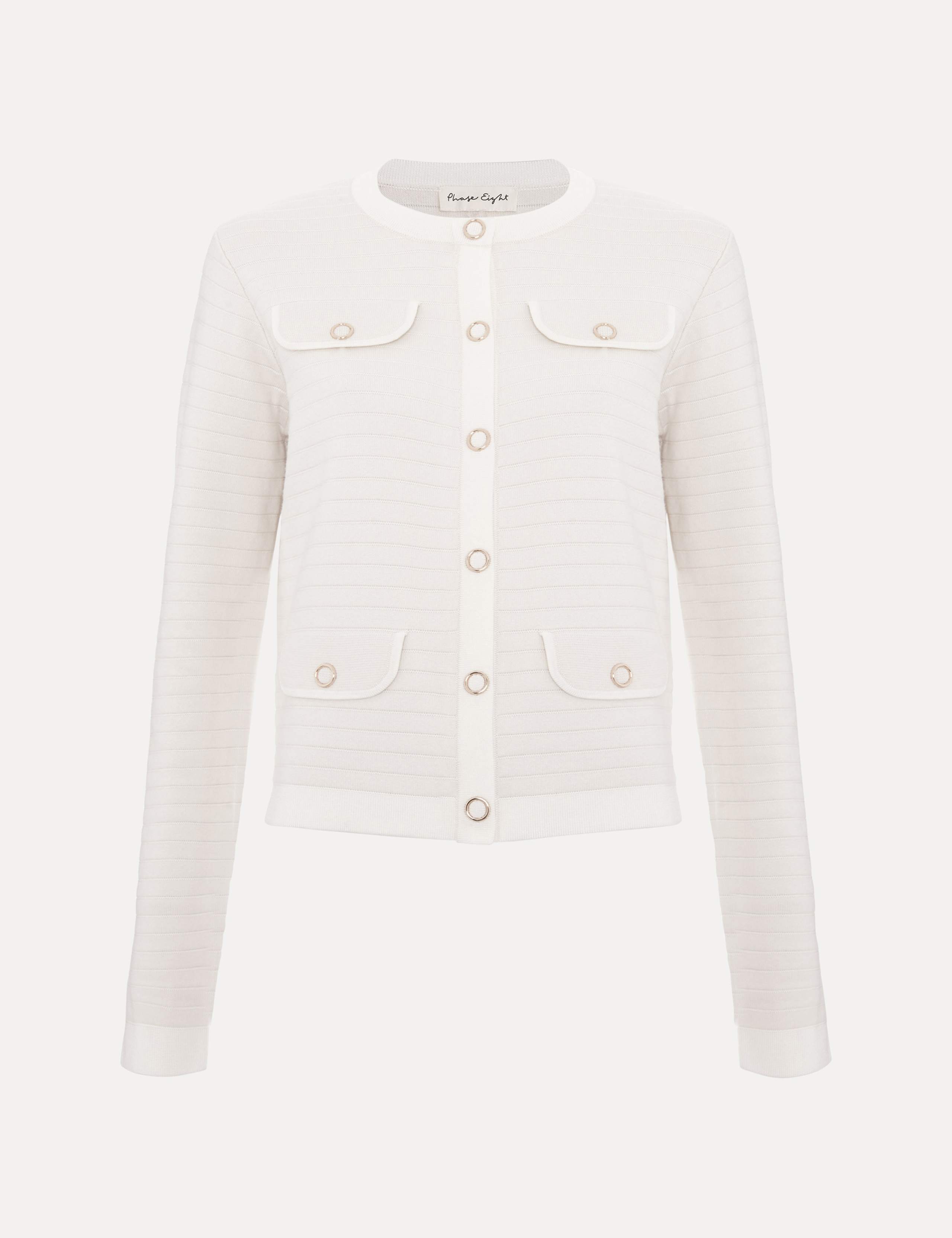 Cotton Blend Crew Neck Knitted Jacket 2 of 7