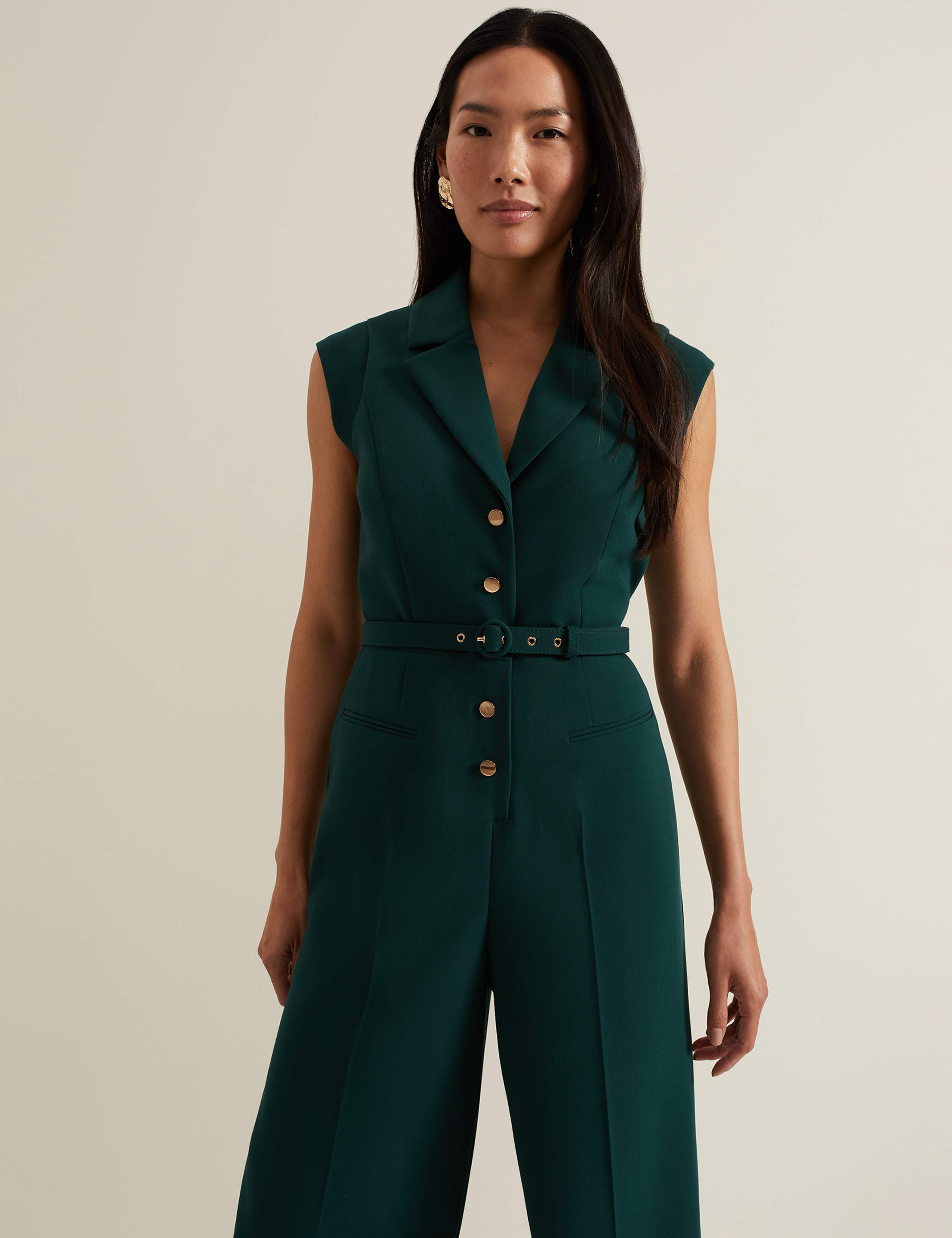Belted Short Sleeve Tailored Jumpsuit 1 of 6