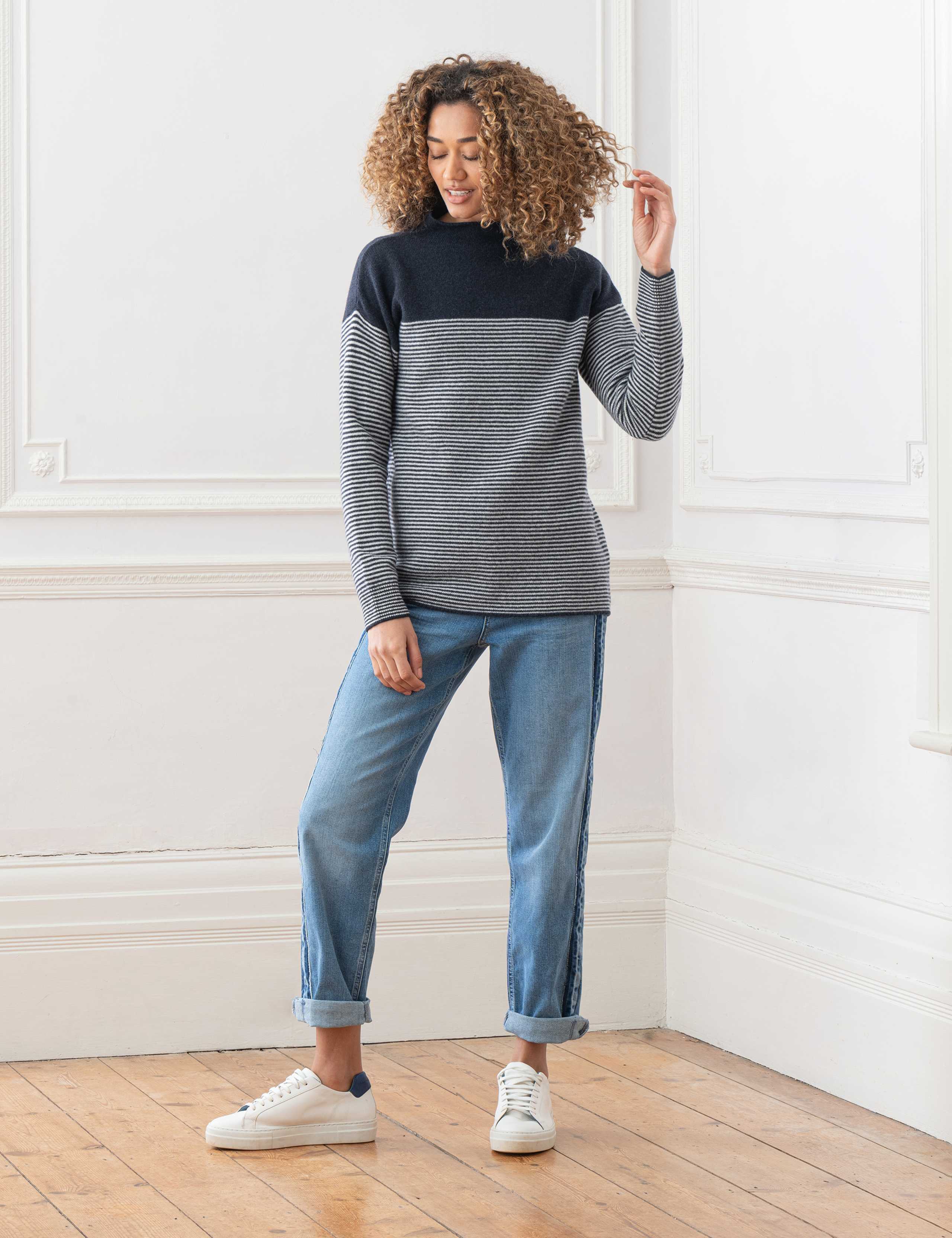 Pure Wool Striped Funnel Neck Jumper 1 of 5