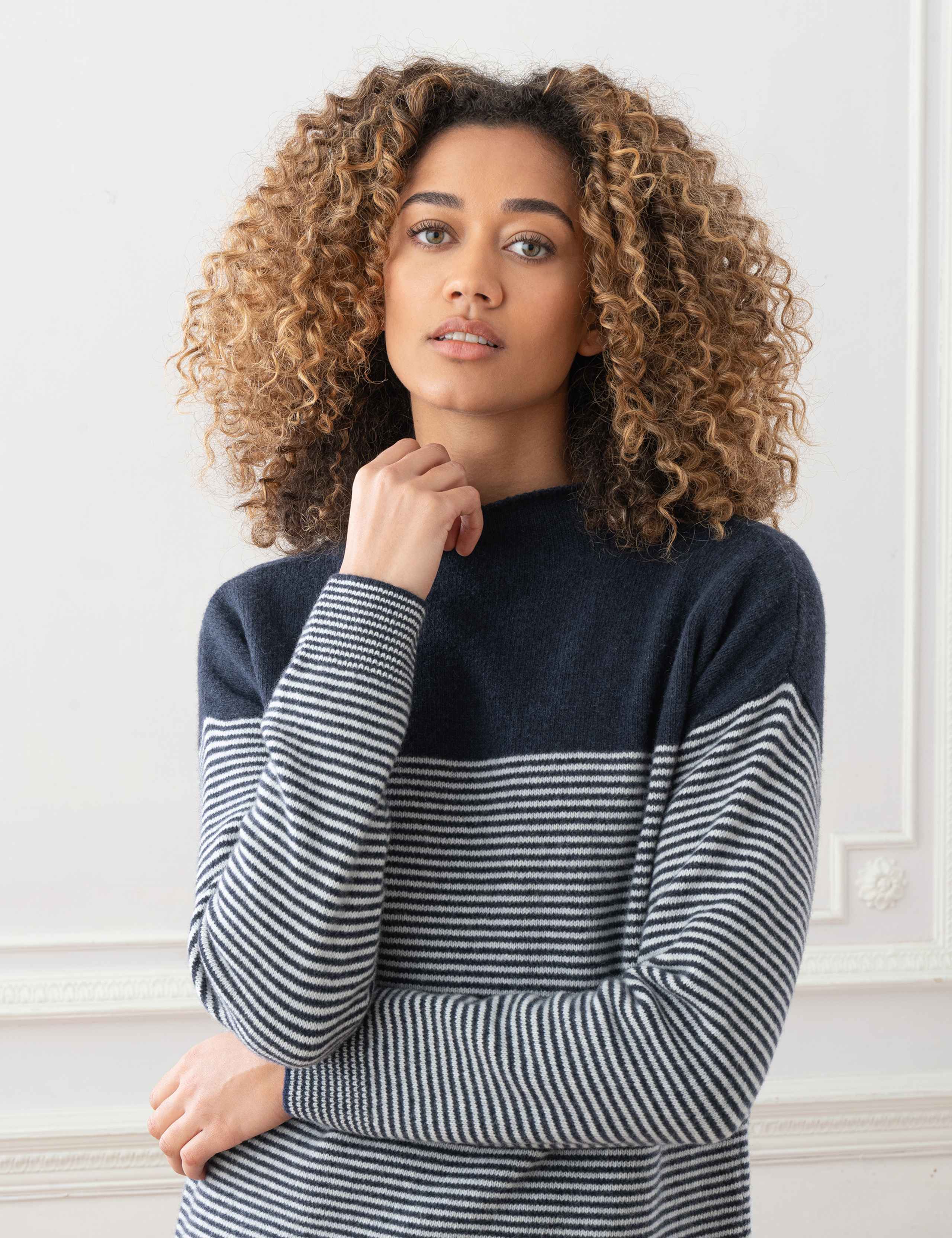 Pure Wool Striped Funnel Neck Jumper 3 of 5