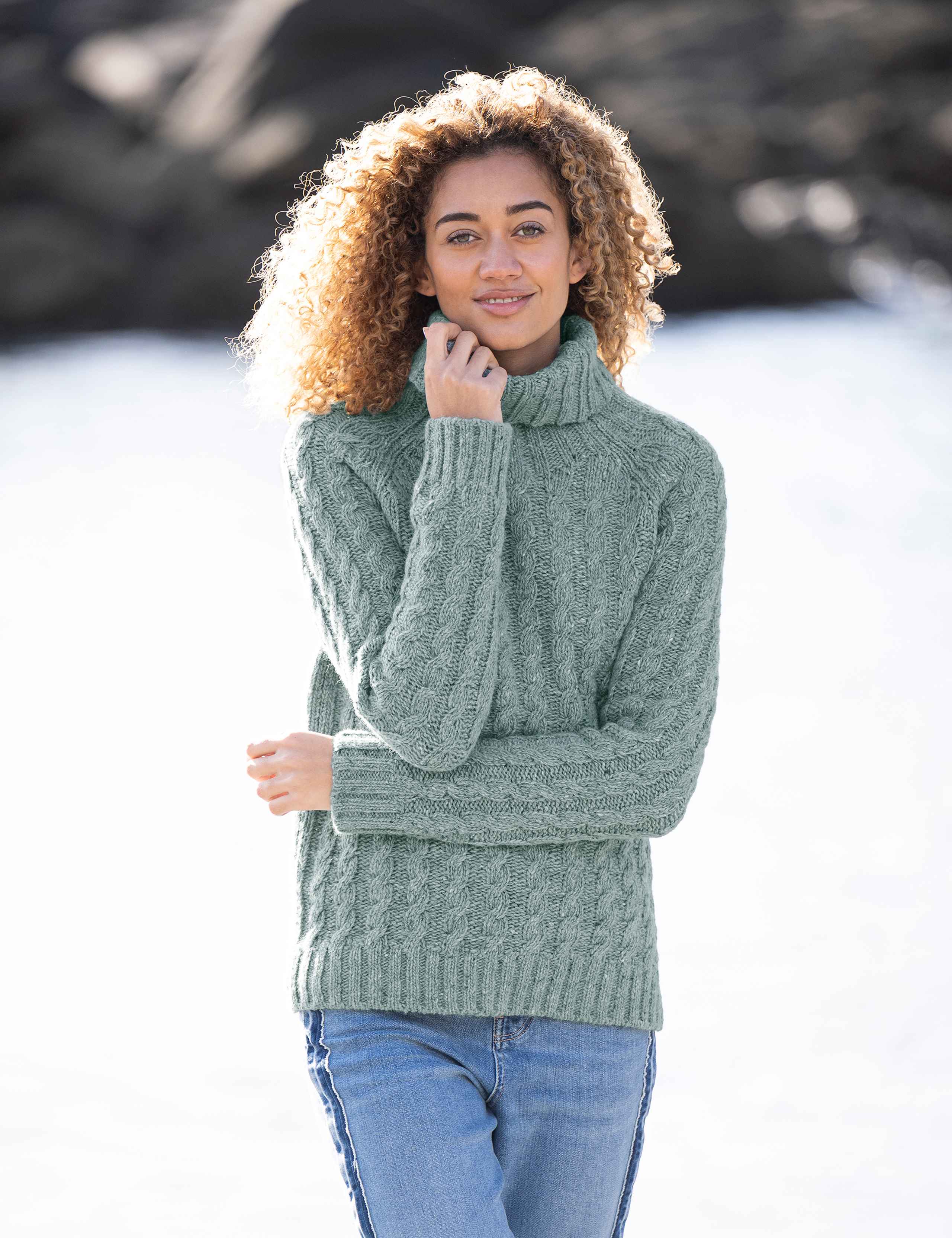 Pure Wool Cable Knit Roll Neck Jumper 1 of 8
