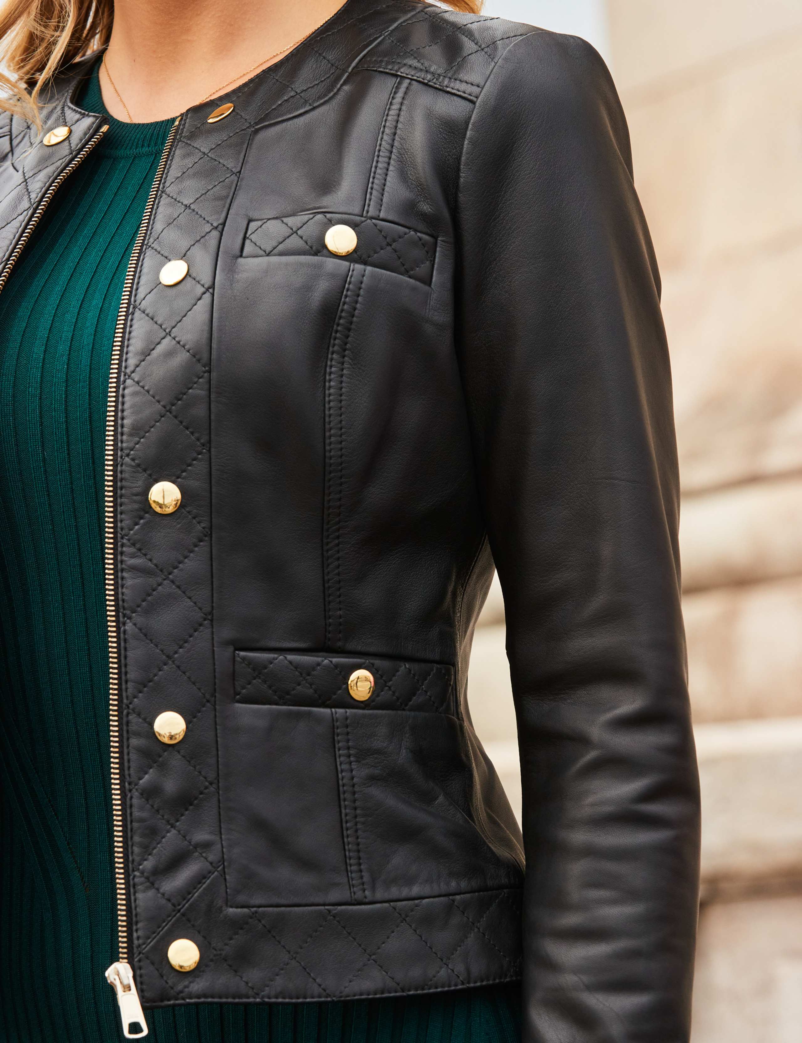 Leather Quilted Collarless Jacket 5 of 5
