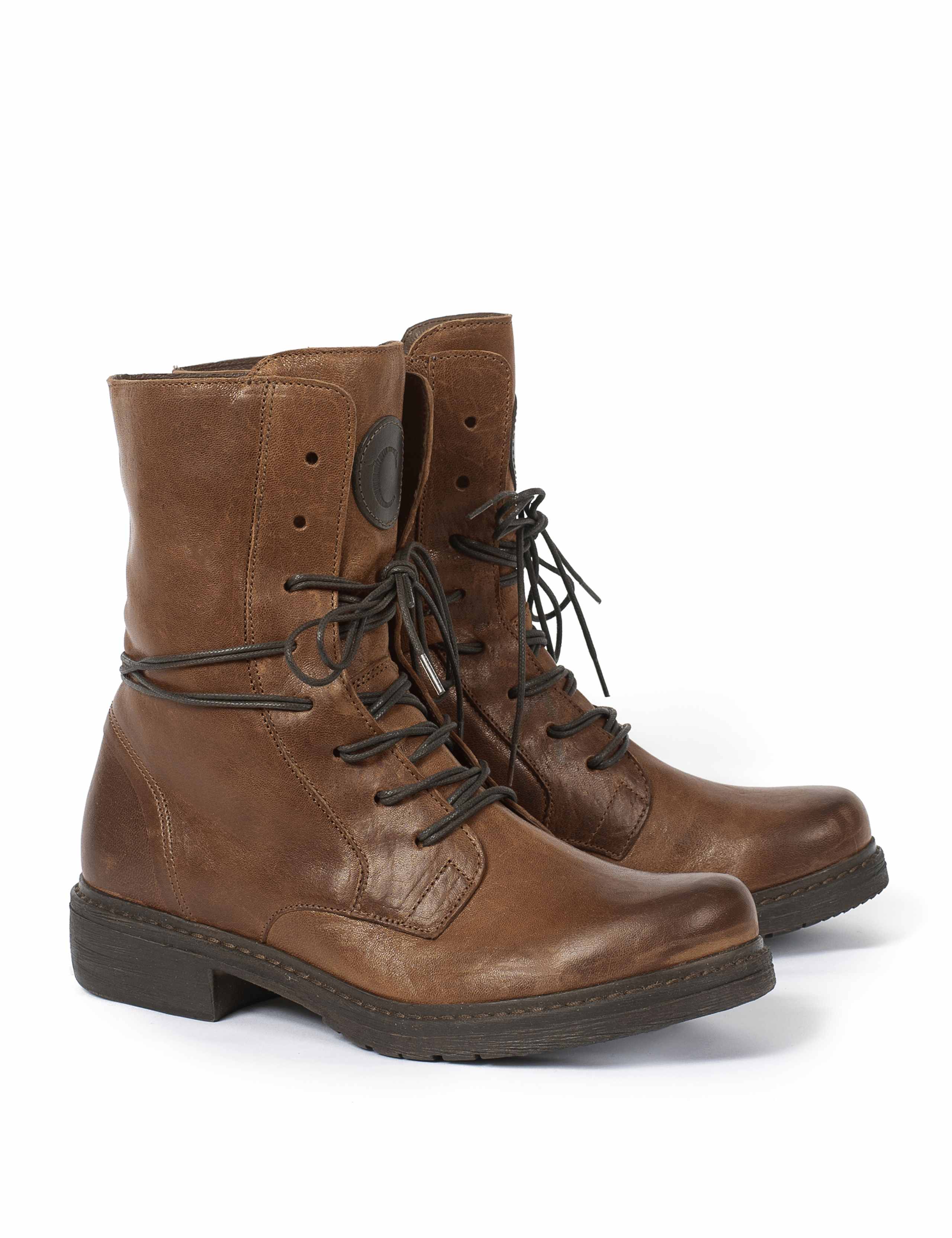 Leather Lace Up Block Heel Ankle Boots 1 of 4