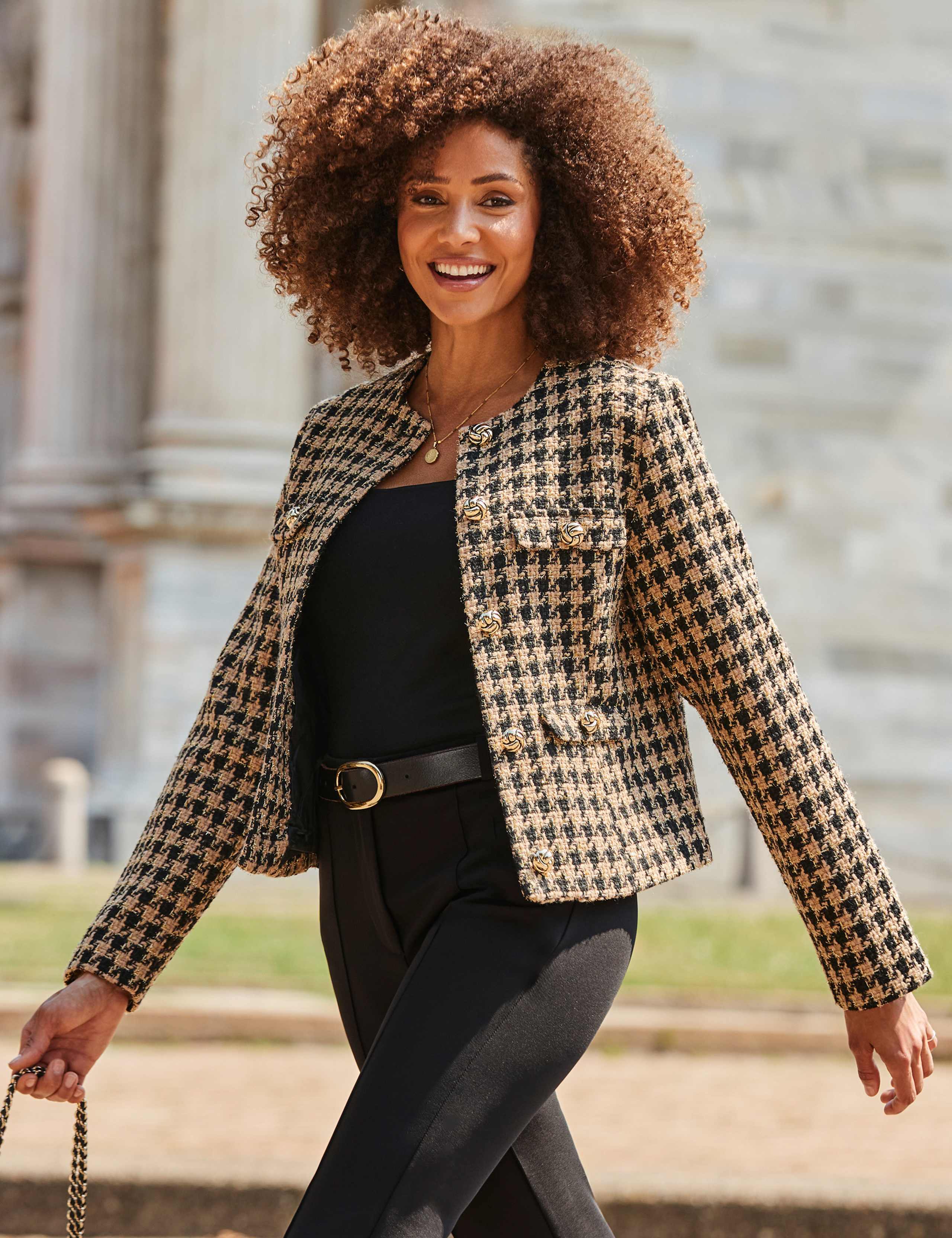 Dogtooth Print Boucle Collarless Jacket 4 of 5