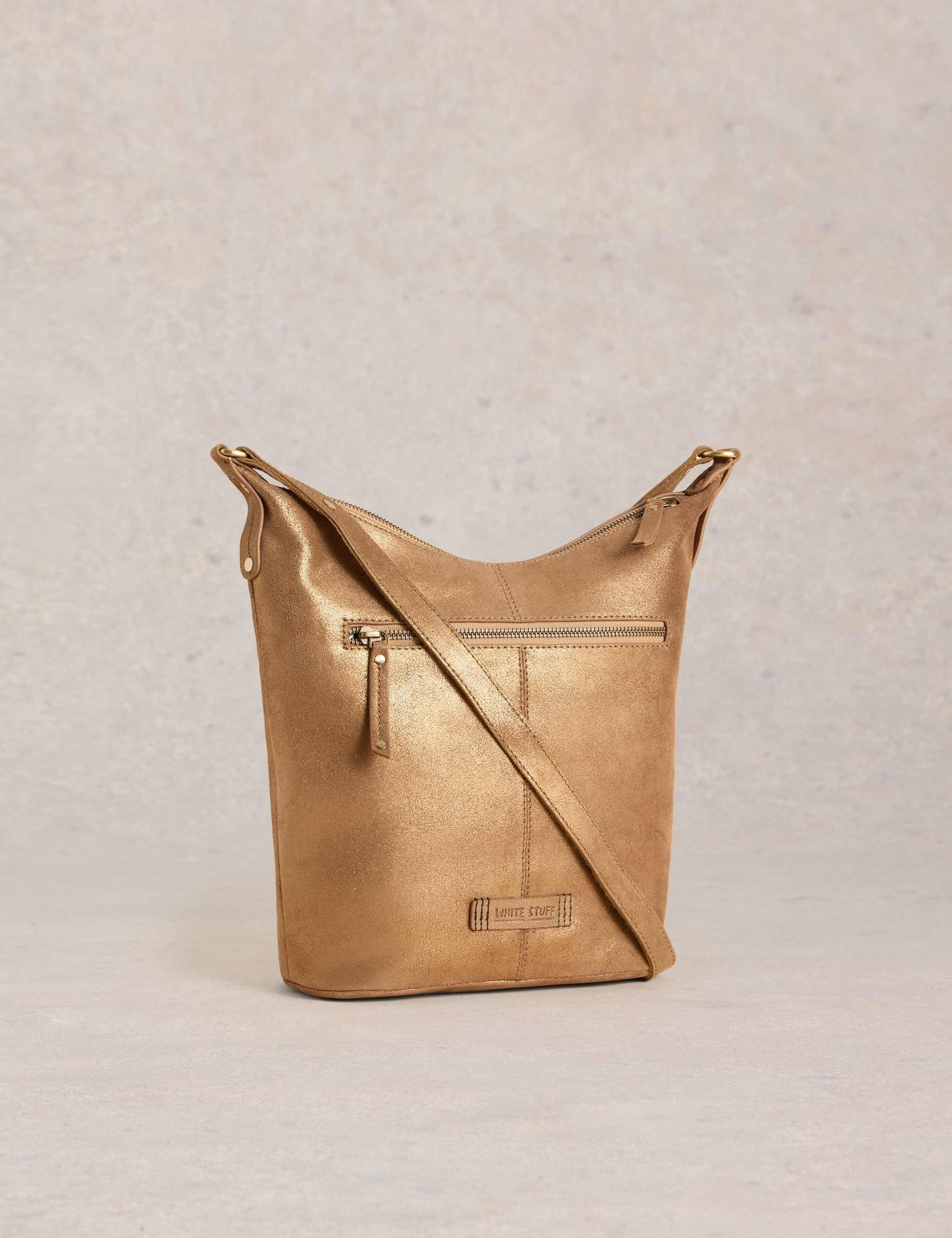 Leather Metallic Cross Body Bucket Bag 3 of 5